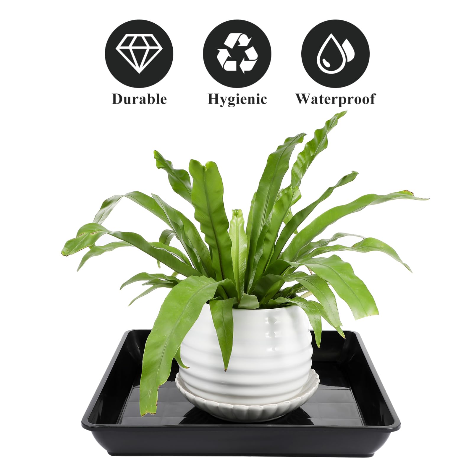 BESTonZON 2Pcs 16 Inch Square Plant Saucer Trays Heavy Duty Plastic Drip Trays for Indoor and Outdoor Pots