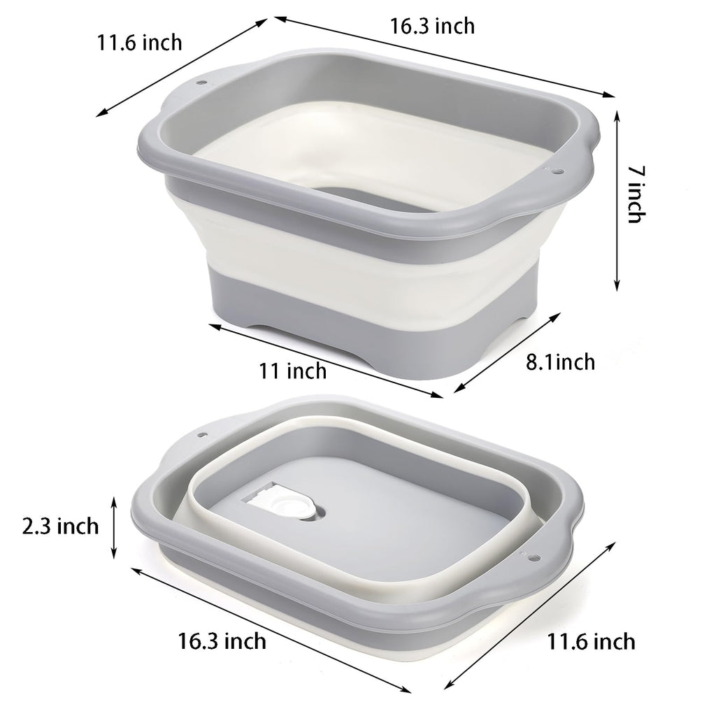 Nicunom 2 Pack Collapsible Wash Basin with Drain Plug, 11L Large Collapsible Dish Tub Portable Sink Dish Basin Foldable Dishpan Space Saving for Kitchen, RV, Camping Dish Washing Tub