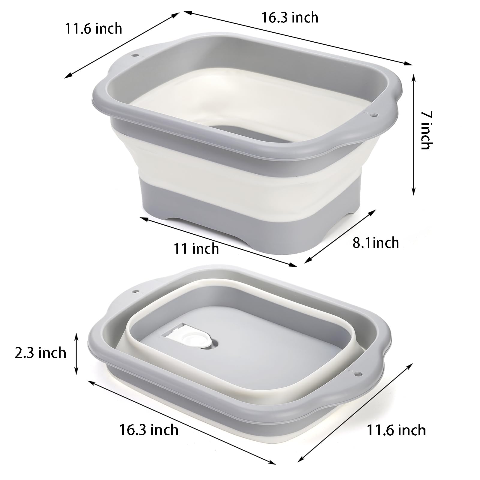 Nicunom 2 Pack Collapsible Wash Basin with Drain Plug, 11L Large Collapsible Dish Tub Portable Sink Dish Basin Foldable Dishpan Space Saving for Kitchen, RV, Camping Dish Washing Tub
