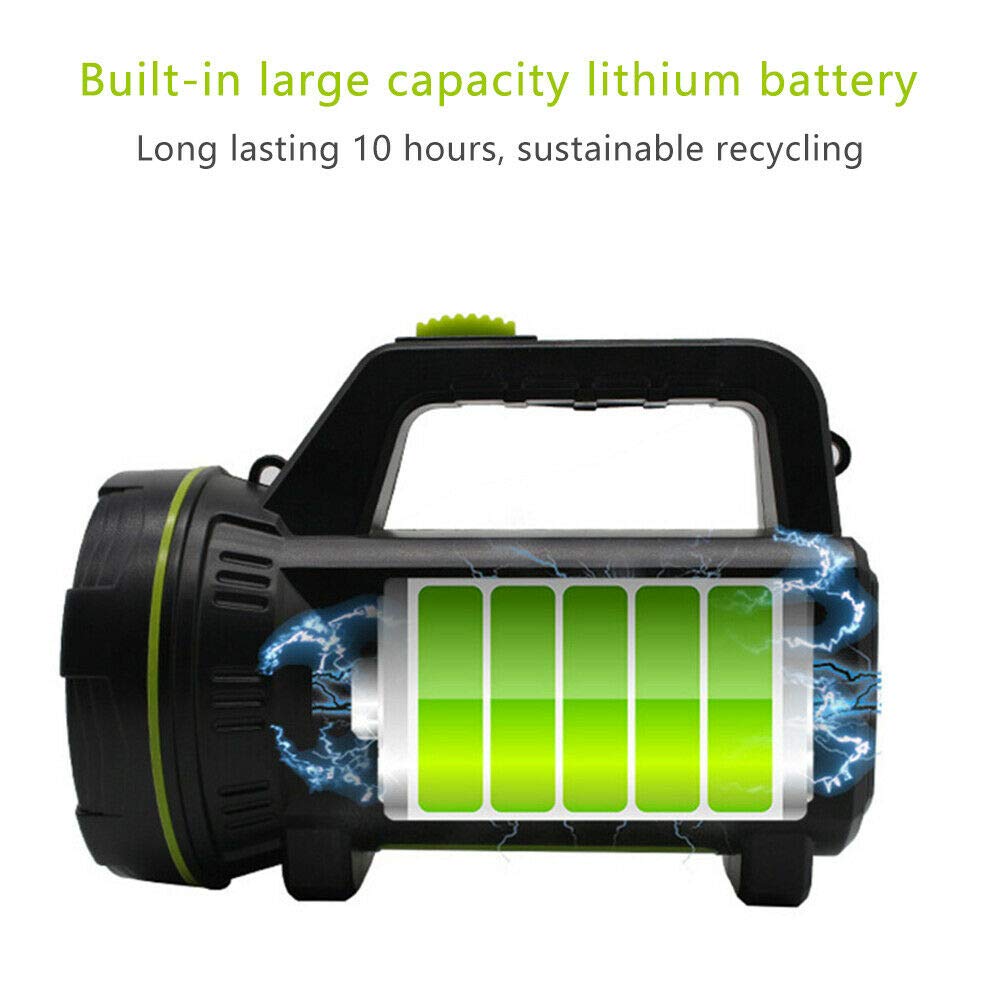 Super Bright Spotlight, Rechargeable Flashlight 6000mah Led Torch with Side Light Searchlight High Power Waterproof Handheld Flashlight for Camping Emergency Hiking Hunting