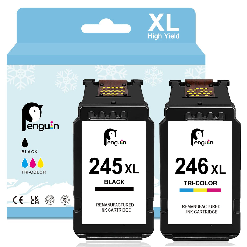 Penguin 245 XL 246 XL Remanufactured Printer Ink Cartridge for Canon PG-245XL CL-246XL PIXMA TS3400 TS3420 TS3425 TS3429TR4500 TR4520 MG2522 TS3100 TS3300 TS3320 TS3322 Printer Ink Black and Color