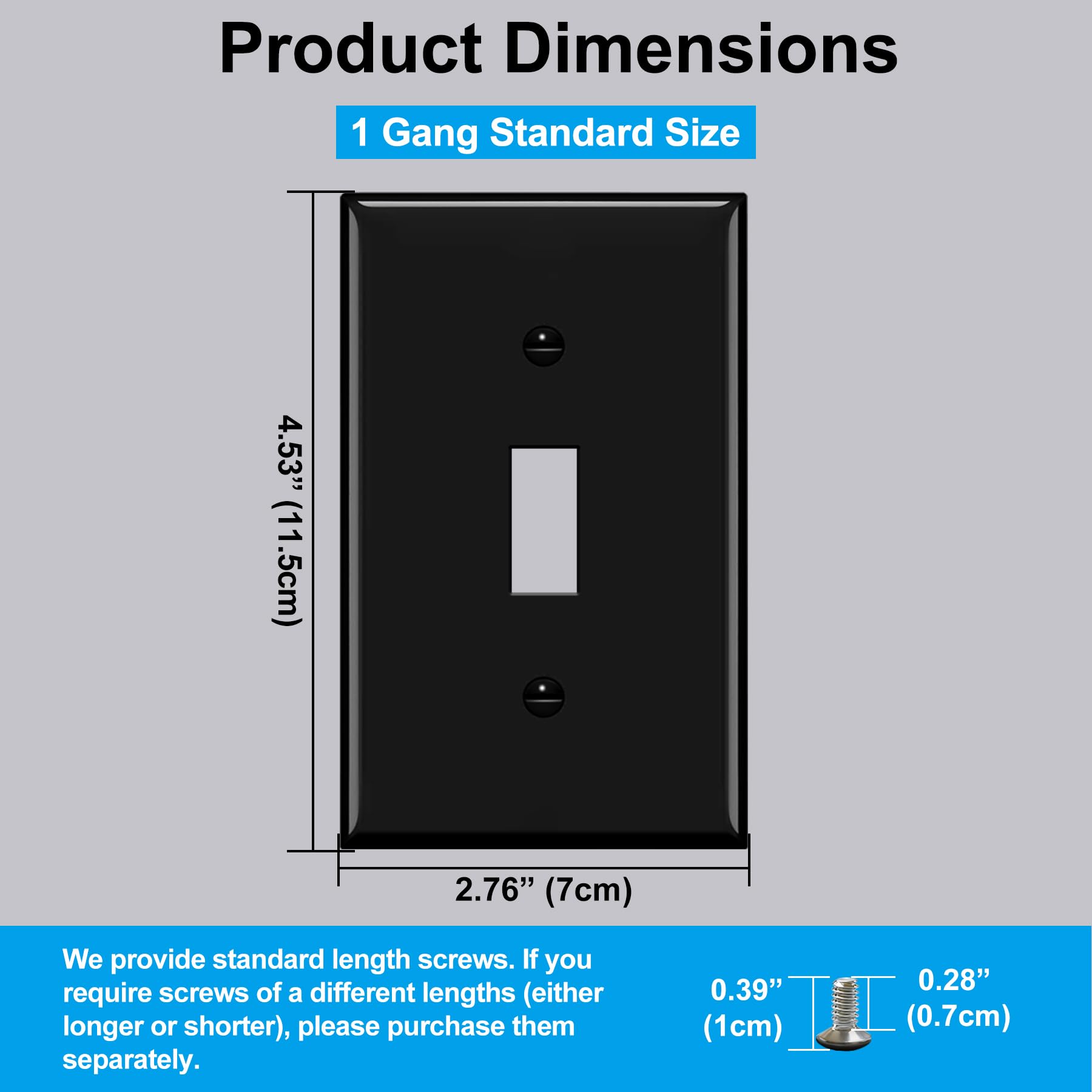 BESTTEN [10 Pack] 1-Gang Toggle Wall Plate, Unbreakable Polycarbonate Light Switch Cover, Standard Size, cUL Listed, Black