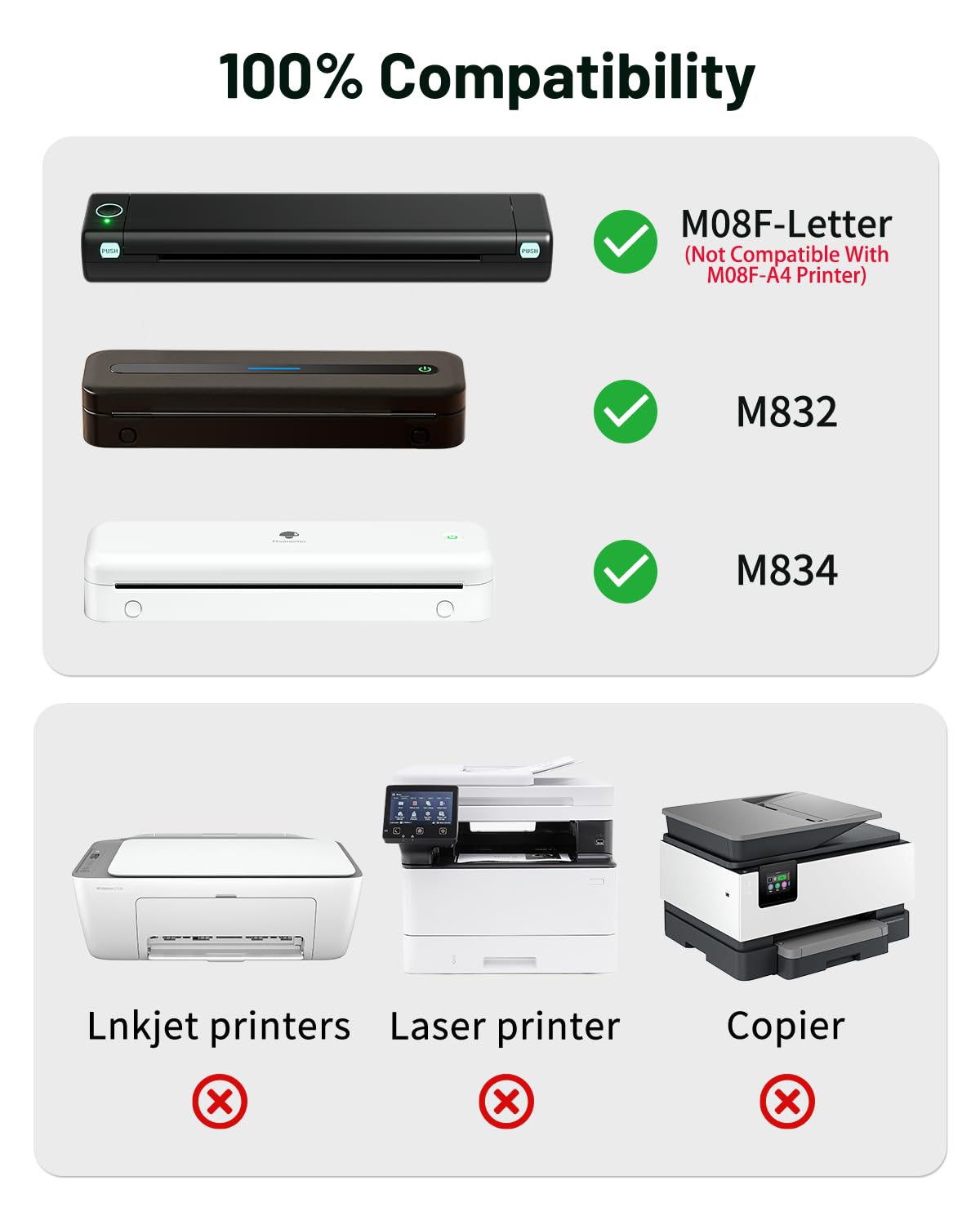 Phomemo US Letter Thermal Printer Paper, Advanced Thermal Printing, Back to School Supplies, Compatible with M08F-Letter, M832, M833, M834 Portable Printer, 8.5" x 11", 200 Sheets