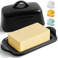 Zulay Kitchen Butter Dish with Lid – Large 1 lb Canadian Size, Black Porcelain Butter Tray & Butter Container for Countertop or Refrigerator - Black