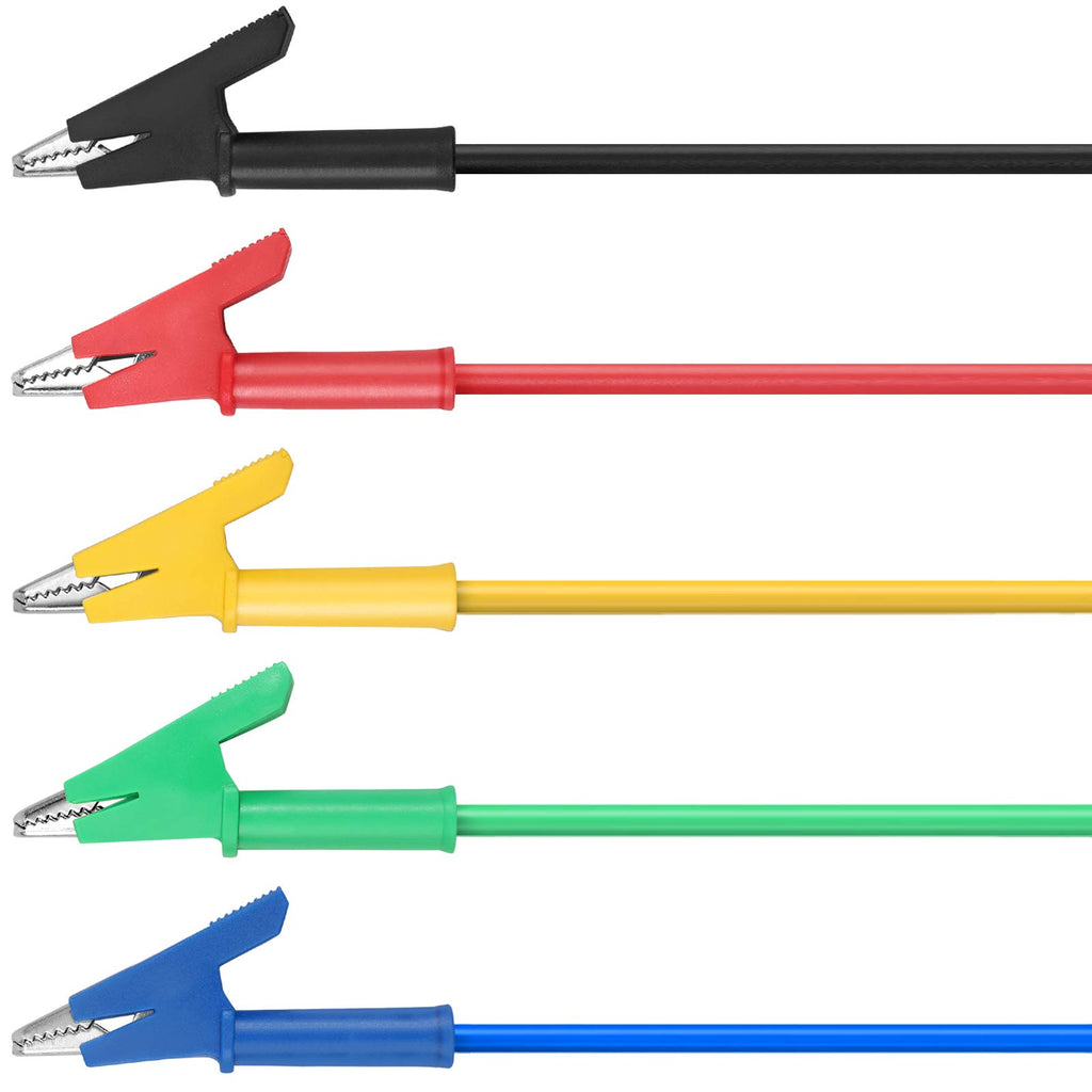 AMTOVL Double Ended Alligator Clips 5 PCS 15A Test Lead Wire Cable with Insulators Clips Test Flexible Copper Cable for Electrical Testing 5 Colors 1M/39in