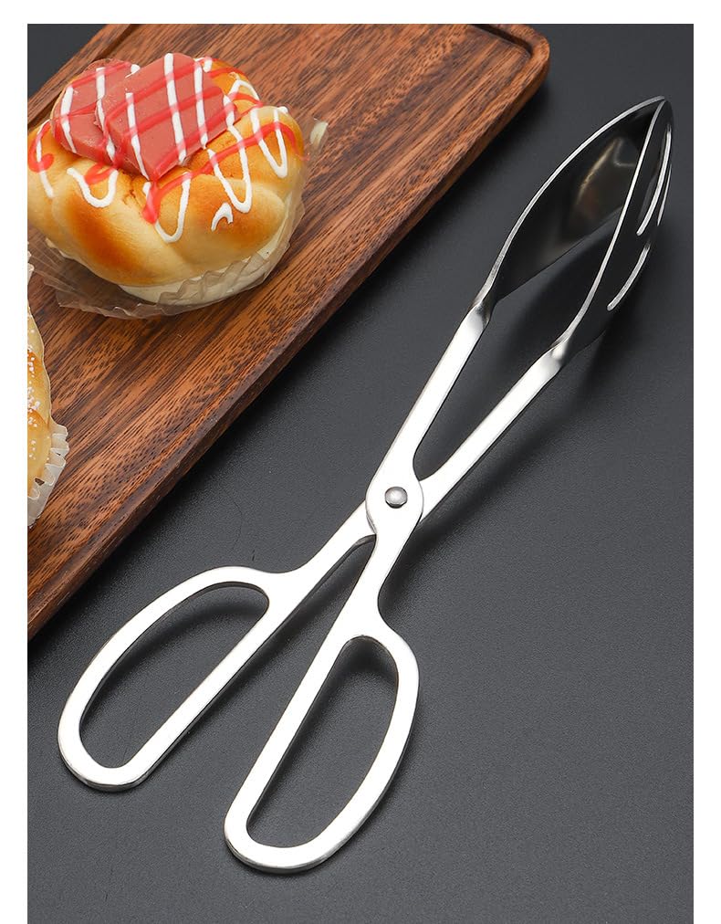OPDENK 2-PACK Serving Tongs for Buffet Party Catering,Stainless Steel Thickening Food Tongs Salad/Cake/Bread Tongs Kitchen Salad Scissors (Silver)