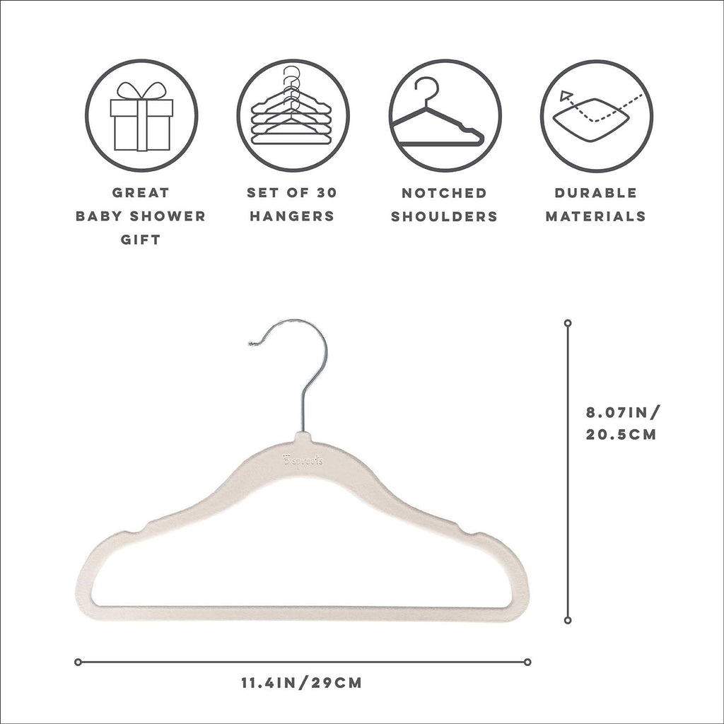 3 Sprouts Velvet Baby Hangers - Non-Slip, Infant & Toddler Velvet Hangers - Slim Kids Hangers & Baby Clothes Hangers, Cintres Pour Bébé (Cream)