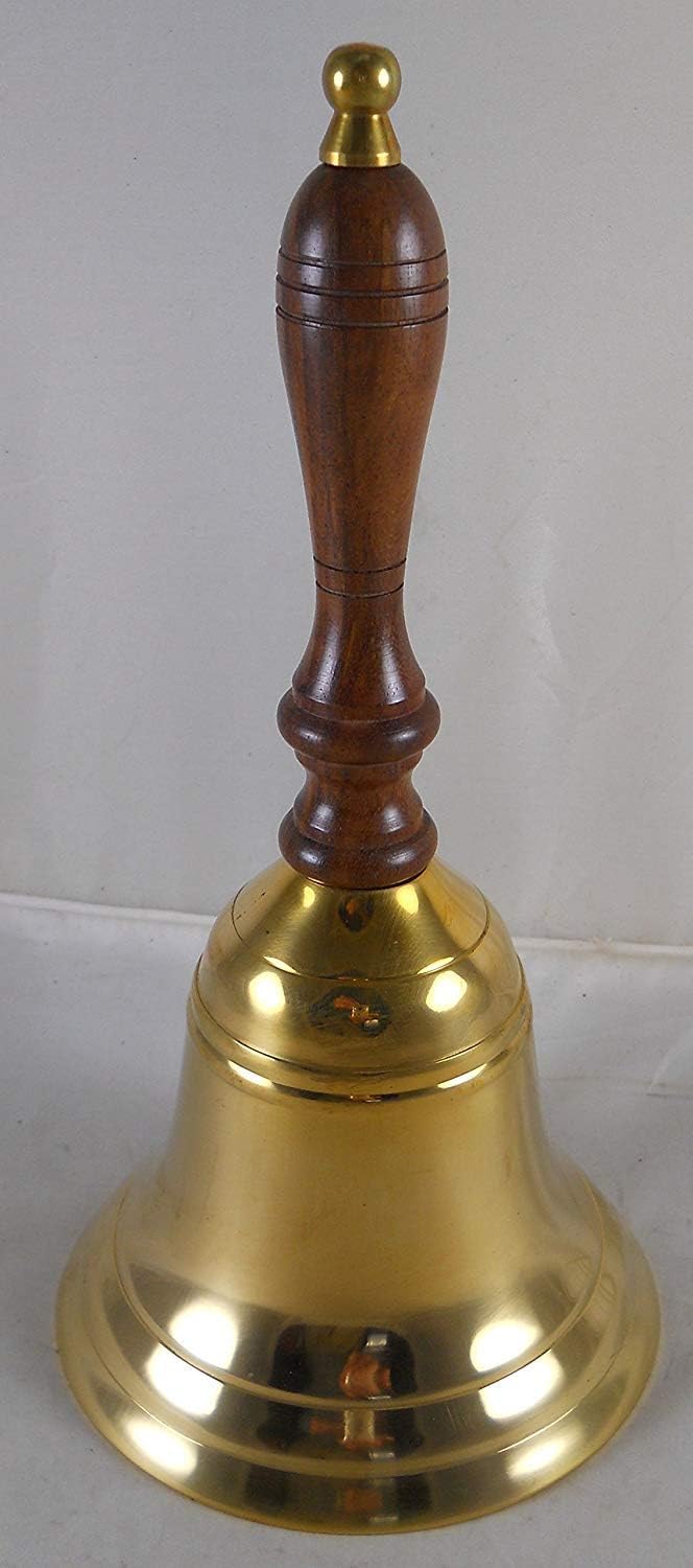Large & Heavy Loud Gold Hand Call Bell for Weddings, Christmas & School - Polished Brass Hand Bell by The Metal Magician (Pack of 1)
