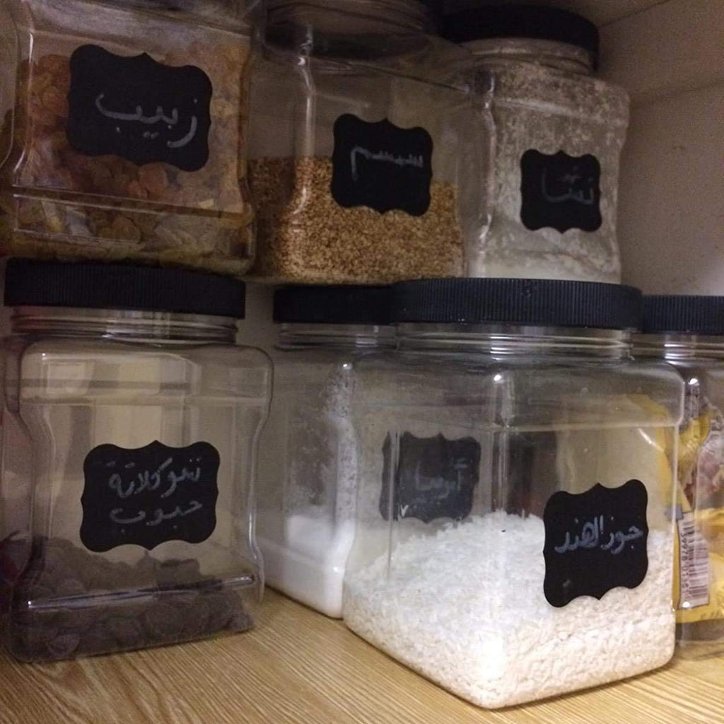 Lawei 6 Pack Clear Plastic Square Jars - 32 Oz Containers with Easy Grip Handles for Dry Goods, Cookies, Candy and More