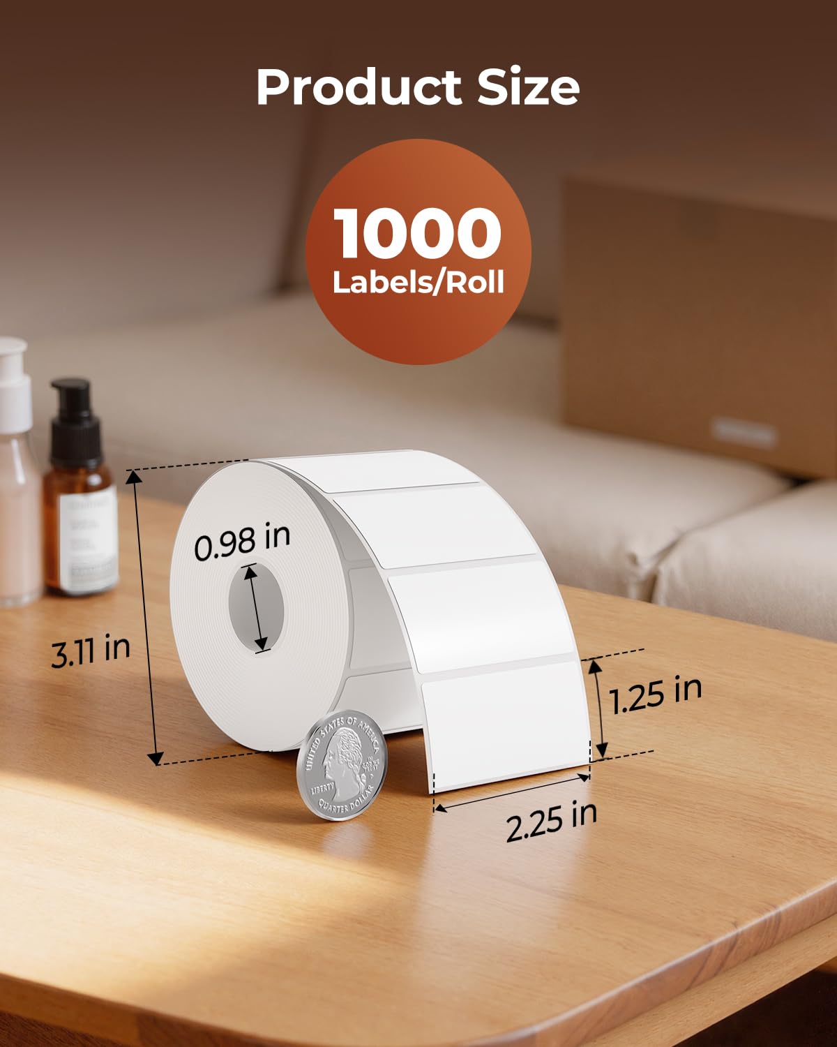 MUNBYN 2.25"x1.25" White Square Label for Thermal Label Printer, 1000 Labels/Roll, Self-Adhesive Address Shipping Thermal Stickers, BPA&BPS Free Direct Thermal Labels
