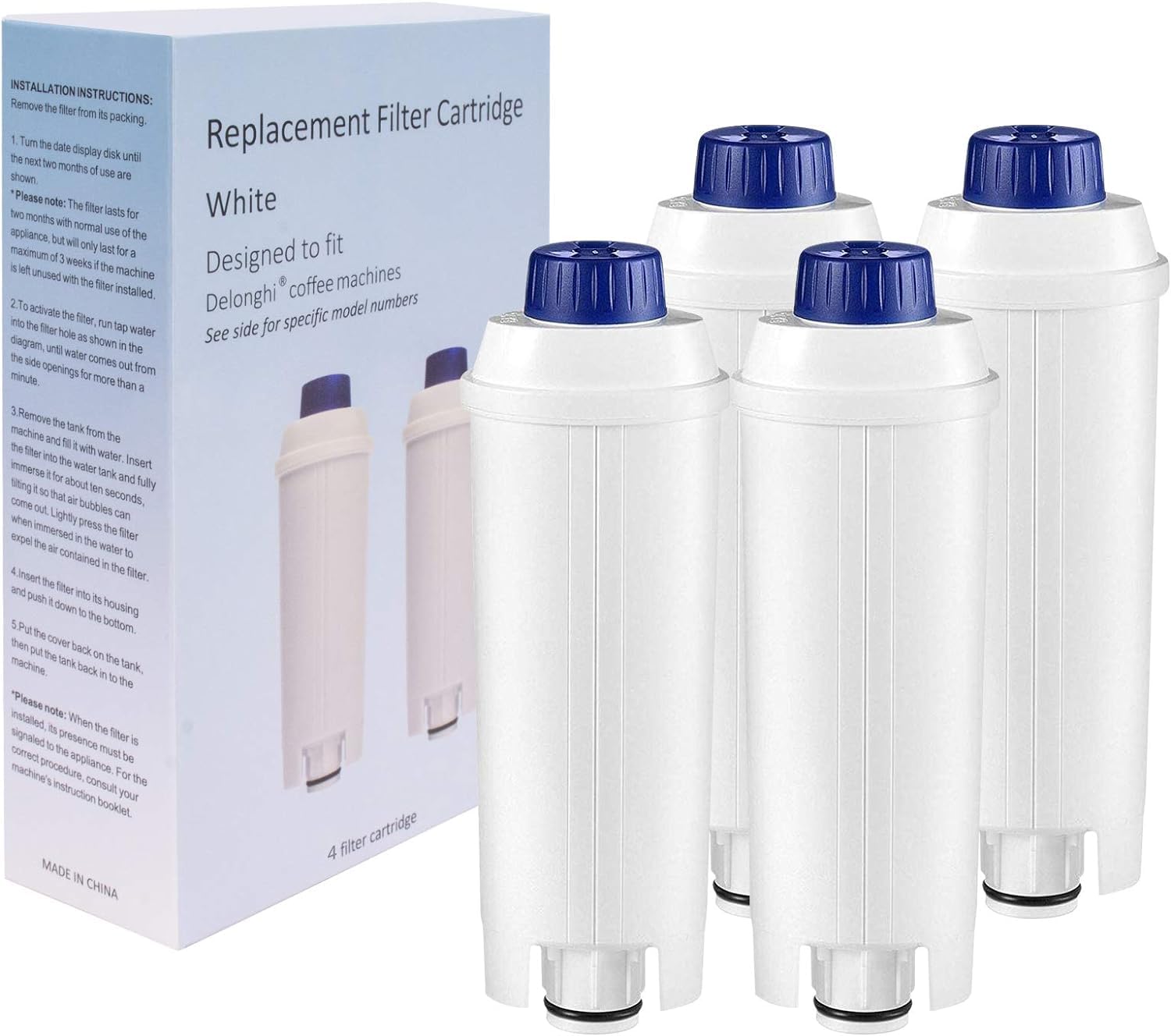4 Pack Water Filter Replacement for DeLonghi* Filter DLSC002 ECAM 22.110,Esam,ETAM, DLS C002,SER3017,5513292811,EC680,EC800