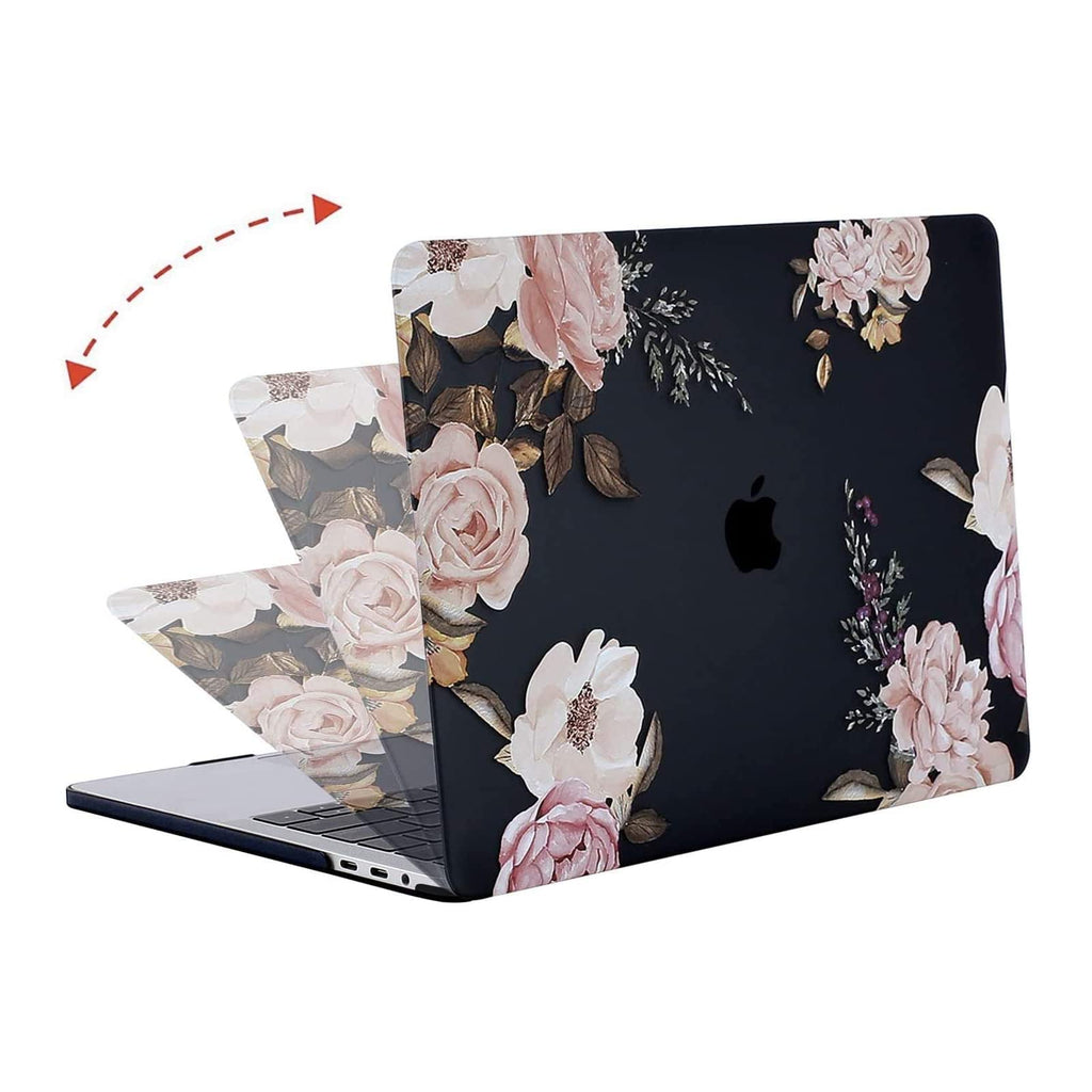 MOSISO Compatible with MacBook Pro 13 inch Case M2 2023,2022,2021-2016 A2338 M1 A2289 A2251 A2159 A1989 A1706 A1708, Plastic Peony Hard Shell Case & Keyboard Cover Skin & Screen Protector, Black
