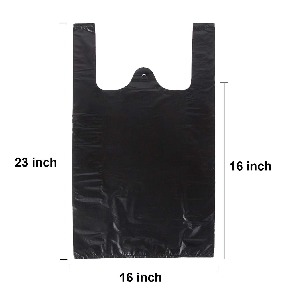 T Shirt Bags Black Plastic Grocery Bags with Handles in Bulk, Bolsas De Plastico para Negocio, 16x23 Inch (100 Pcs)