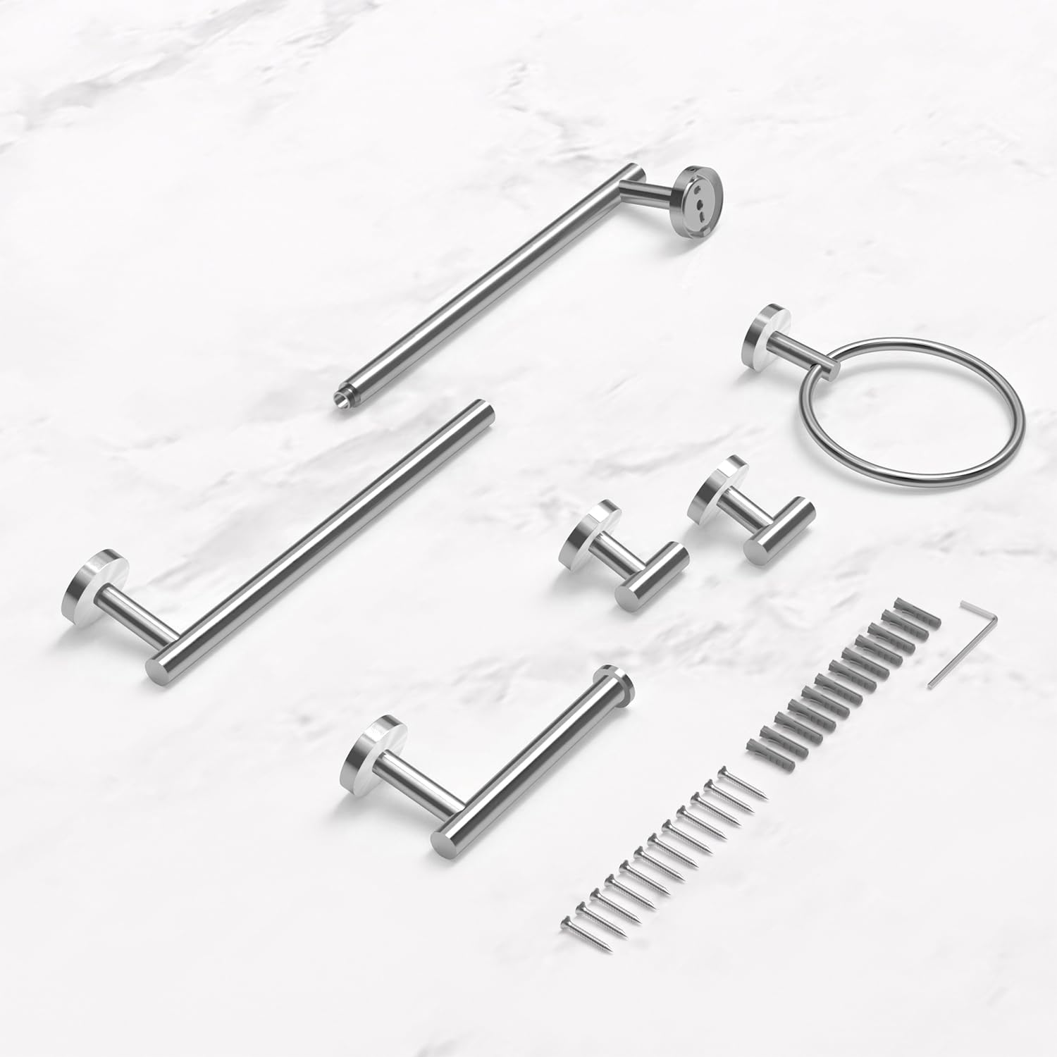 HITSLAM Brushed Nickel Bathroom Accessories Set, SUS304 Stainless Steel Bathroom Hardware Set Wall Mounted, Includes 25.7 Inch Towel Bar, Towel Ring, Robe Towel Hooks, Toilet Paper Holder