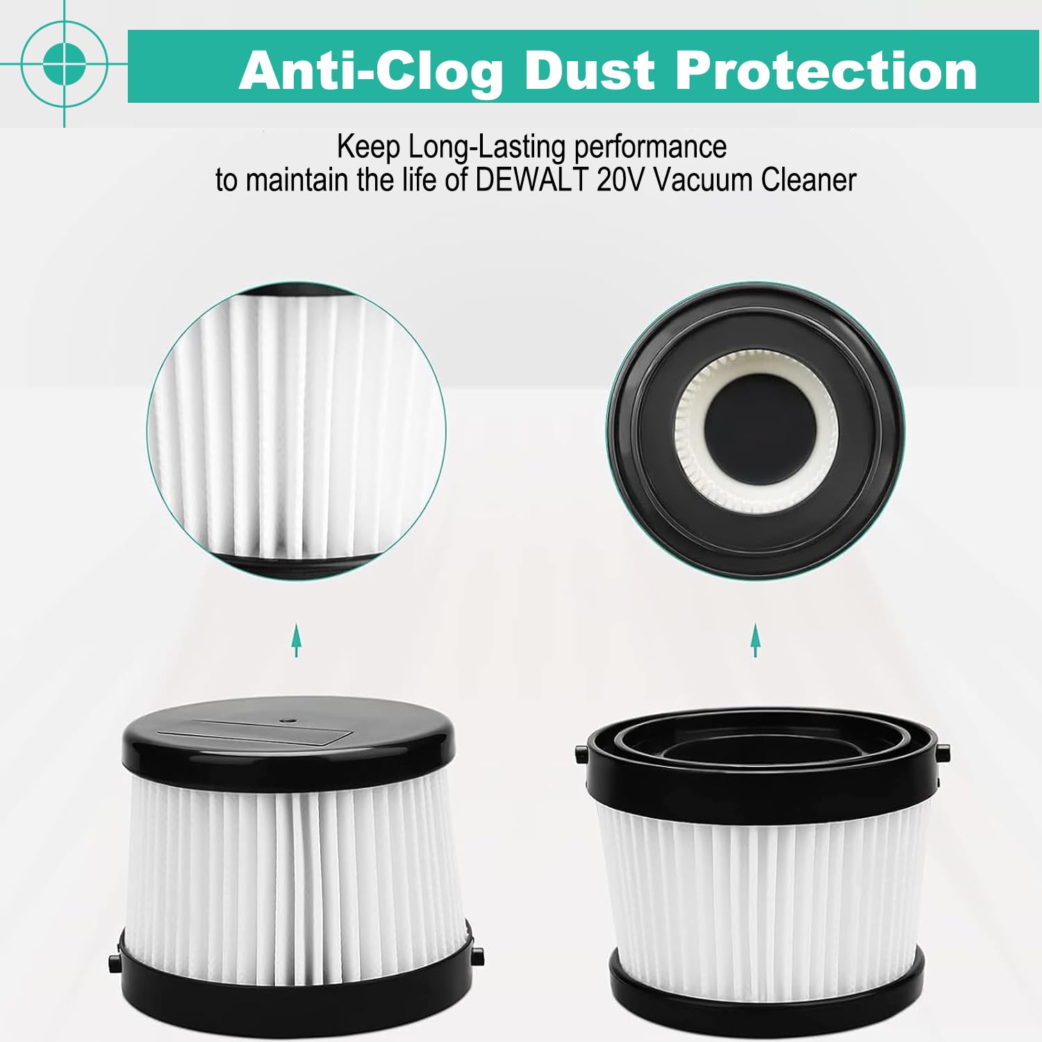 4pack DCV501HB DCV5011H Vacuum Filter: Replacement for DEWALT 20V Cordless Handheld Vacuum Cleaner - H13 HEPA Grade for Workshop & Home