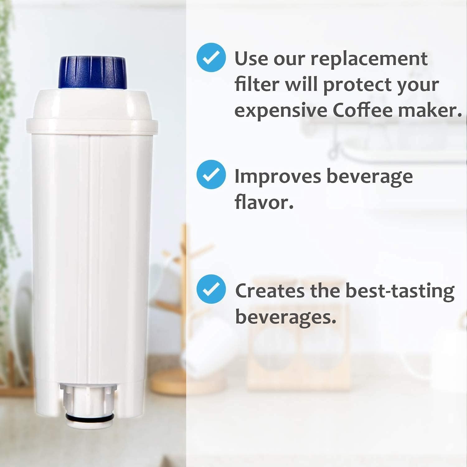 OH DLSC002 Replacement Water Filter Compatible with DeLonghi Automatic Espresso Coffeemaker Bean to Cup 4-Pack Filtre à eau