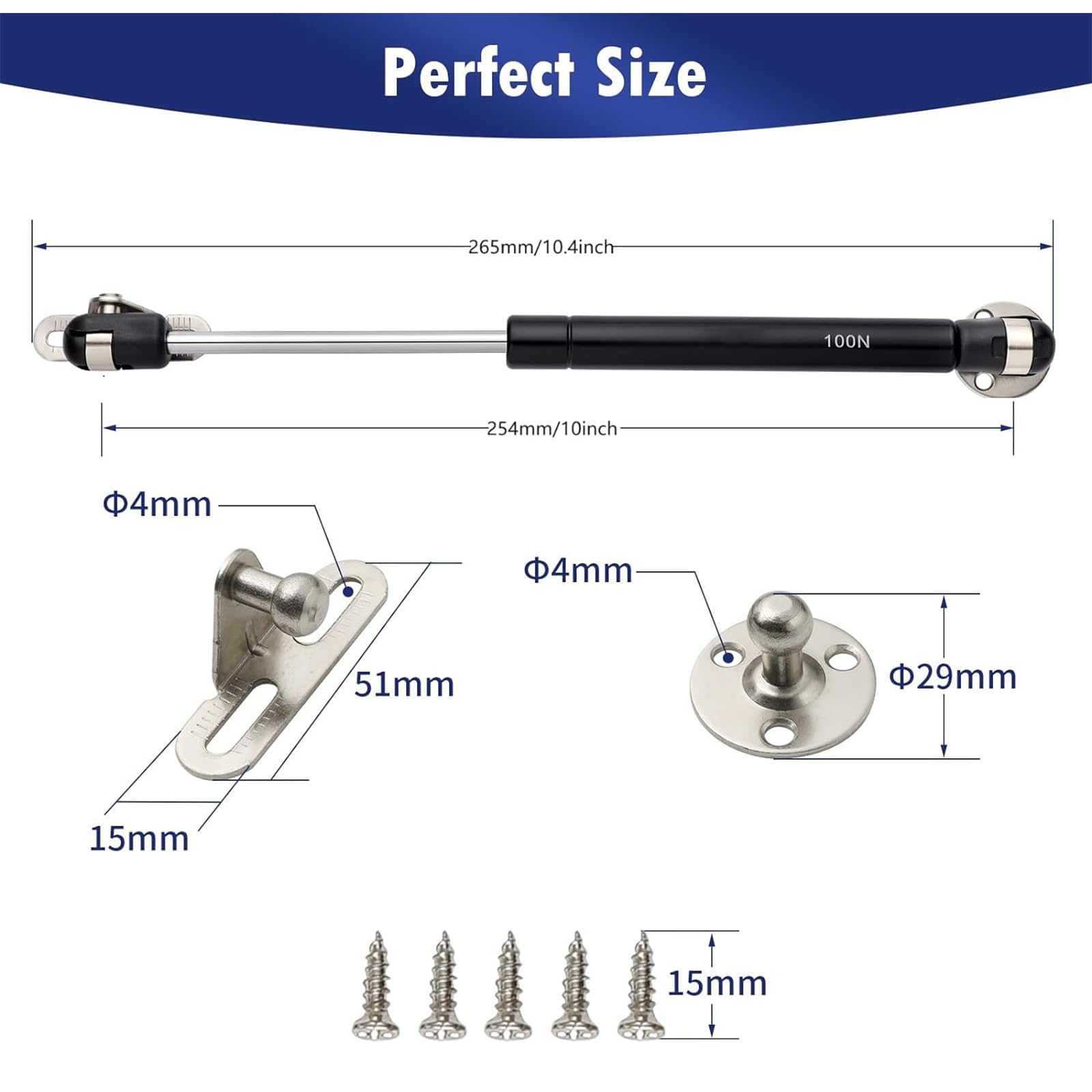4 Pack 10inch 100N/25lb Gas Struts for Cabinets - Professional Cabinet Shocks and Gas Struts,Gas Hydraulic Springs, Lift Support, Soft Shock,Lid Stay for Overhead Cabinet, Cupboard Hinge