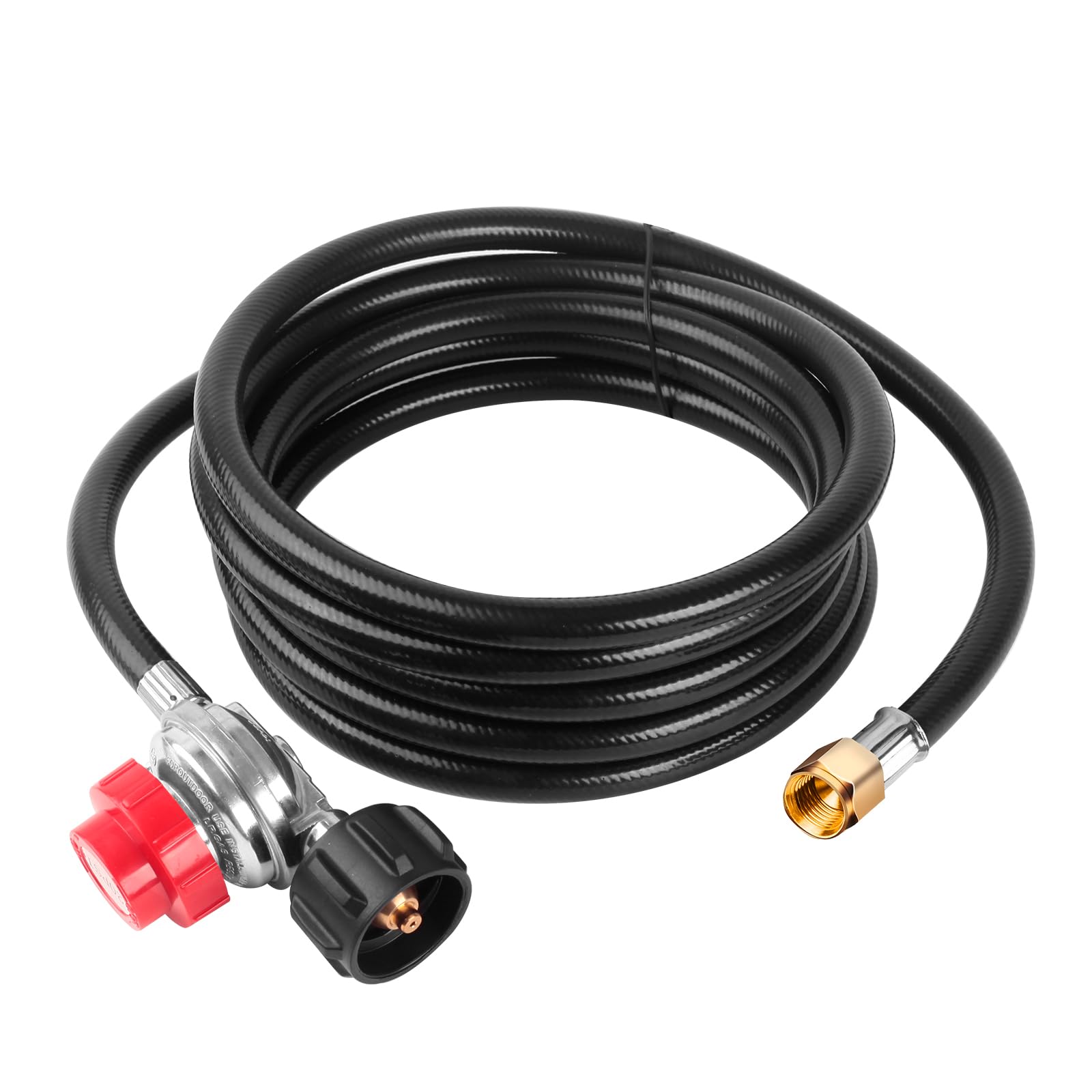 Onlyflame 12FT High Pressure 0-30 PSI Adjustable Propane Regulator and Hose - Grill Connector with Hose for Tabletop Grill, Fire Pit, Turkey Fryer and More