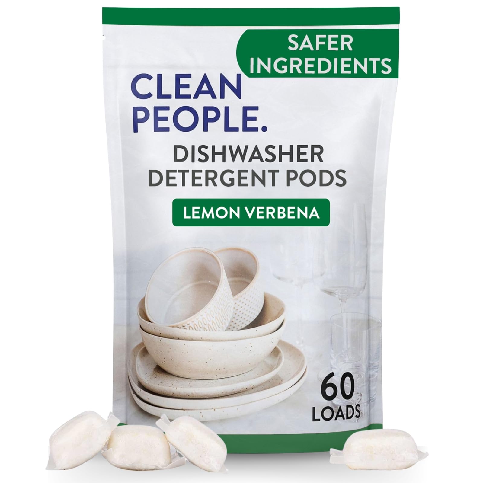 Clean People All Natural Dishwasher Pods - Cuts Grease & Rinses Sparkling Clean - Residue-Free - Phosphate Free Dishwashing Pods - Lemon, 60 Pack
