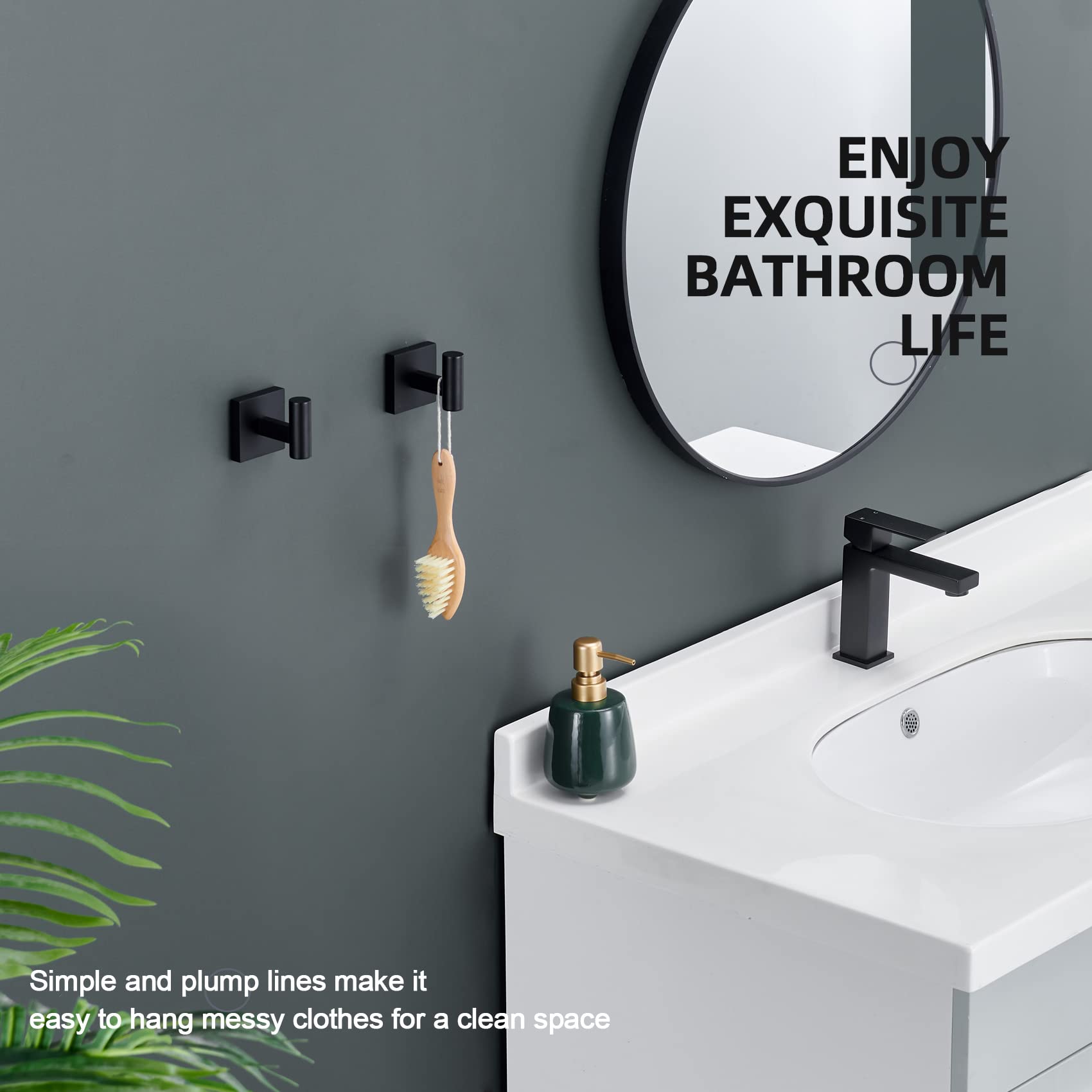 KOKOSIRI Robe Hook Bathroom Towel Coat Hooks Matte Black for Bath Kitchen Wall 2 Pack Stainless Steel B1013BK-P2