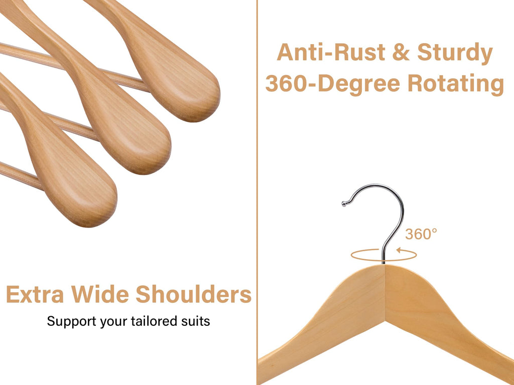 StorageWorks Wooden Hangers 6 Pack, Extra Wide Shoulder Wood Coat Hanger for Coats, Shirts, Jackets, Pants, Suits, Natural Wood Color