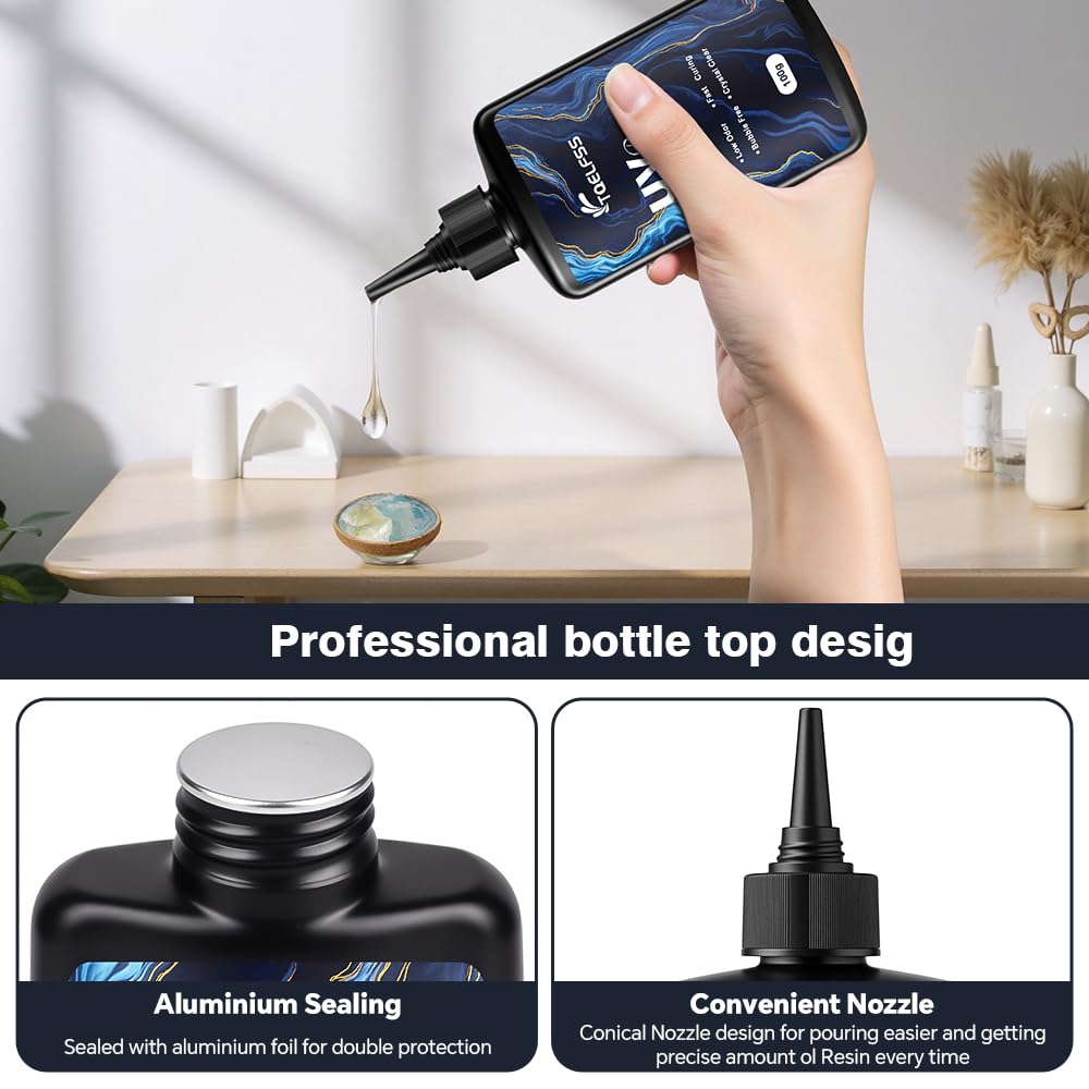 UV Resin 300g,Crystal Clear,Hard UV Curing epoxy Resin, Upgraded Formula,odorless,Solar Activated Glue kit,Clear,UV Fast Curing,for Craft Decoration (100 g*3)