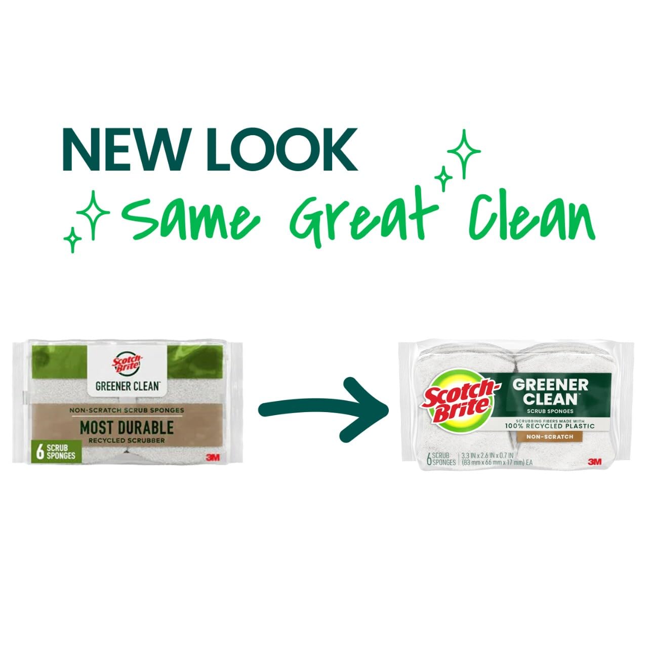 Scotch-Brite Greener Clean Non-Scratch Scrub Sponge, Sponge for Washing Dishes, Cleaning Kitchen, Superior Performance and Made with Sustainable Materials, Dishwasher Safe, 12 Scrub Sponges