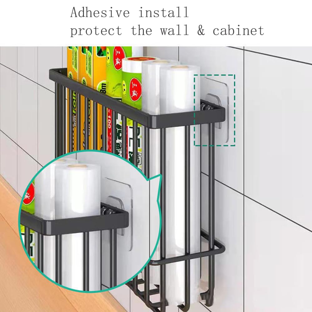 EigPluy 2 Pieces Kitchen Cabinet Door Storage Box, Self-Adhesive Storage Boxes, Wall Mounted Metal Storage Boxes,Cabinet/Bathroom/Fridge Small Items Organiser Storage Box (Black)