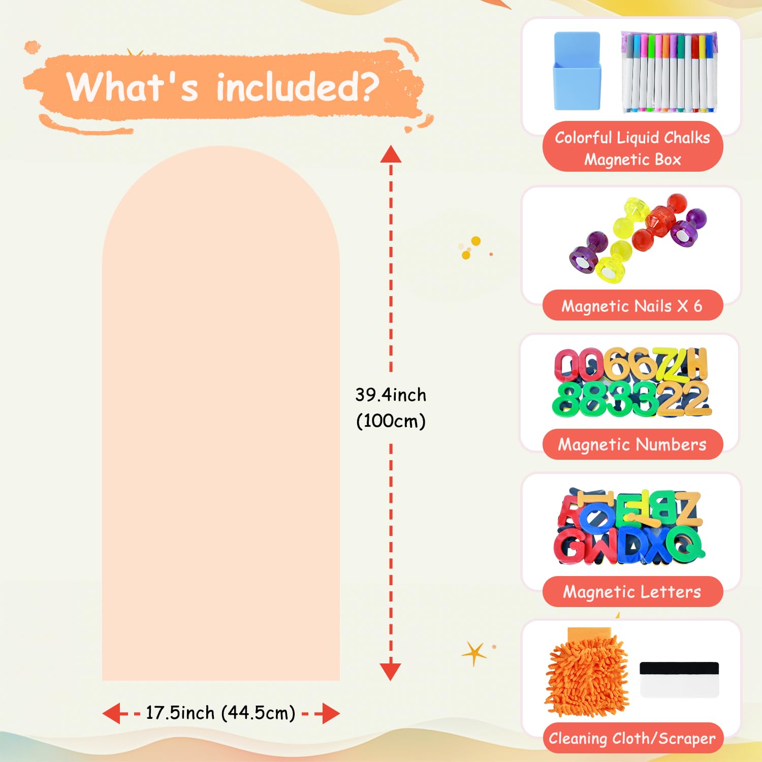 FANPROMS Magnetic Wall Decal 100x45CM Milk Tea Color Magnetic Wall Decal Arch Chalkboard with Colorful Chalks Multiple Accessories