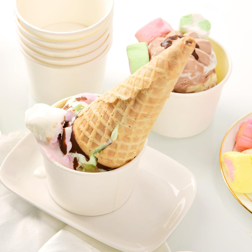 Belinlen 100 Count 4 oz Paper Ice Cream Cups Frozen Yogurt Cup Dessert Bowls Frozen Dessert Supplies(White)
