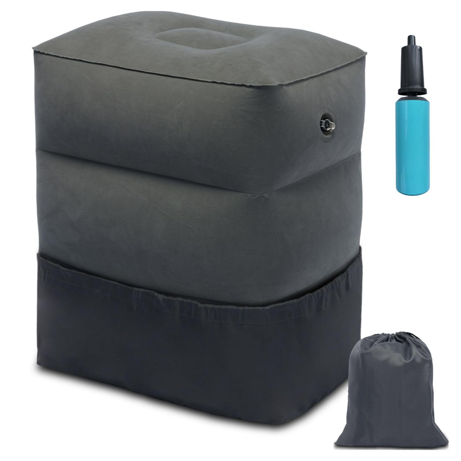 PEACESUN Inflatable Travel Foot Rest Pillow, Kids Airplane Bed, Office Footrests , Adjustable 3 Layers Height Leg Rest Pillow, Adults Travel Essentials Great for Airplane, Office, Home, Trains, Cars (With Pump)