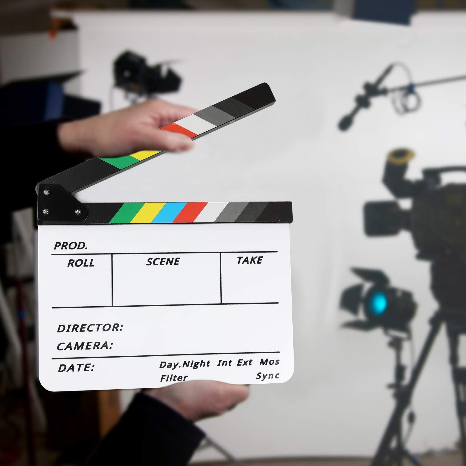 Acrylic Film Clapboard -12x10in Plastic Film Clapboard Cut Action Scene Clapper Board with a Magnetic Blackboard Eraser and 2 Custom Pens, Movie Props for Filmmakers, Students & Creators