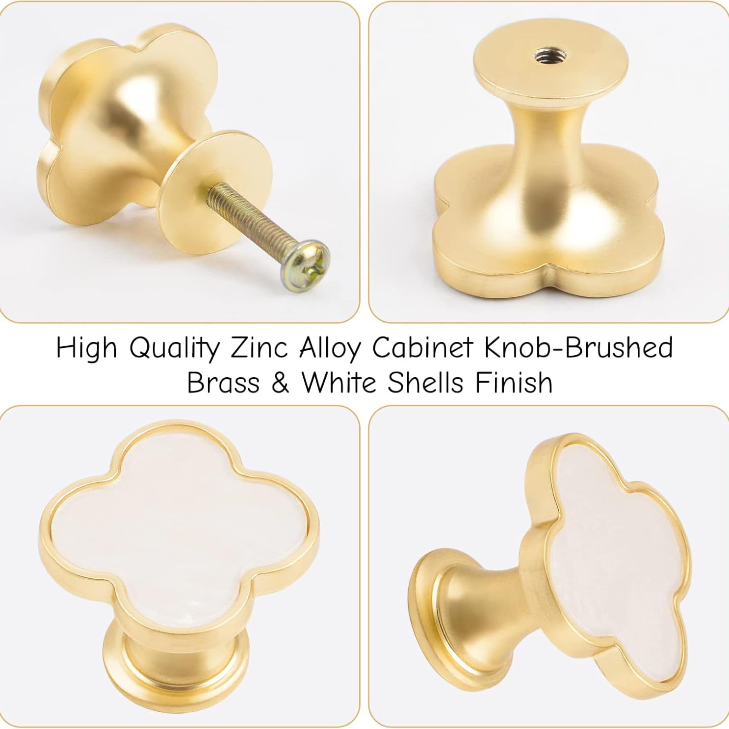 BEANPRECOY 8 Pcs Clover Four-Leaf Cabinet Knobs, Cabinet Drawer Pulls Cabinet Knobs, Zinc Alloy Single Hole Door Handle for Dresser, Wardrobe, Cupboard (White)