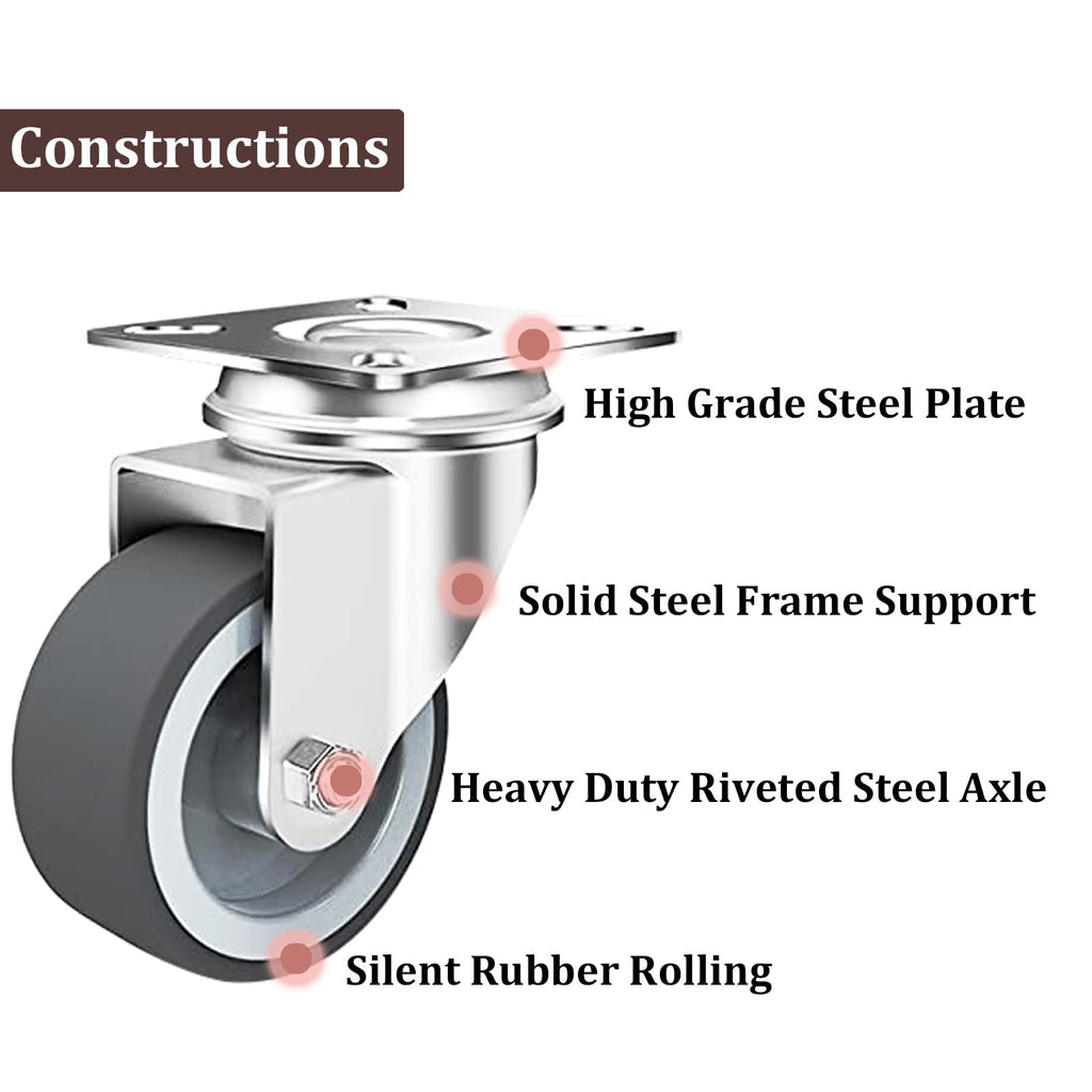 12 Pack 2 Inch Swivel Caster Wheels, TPR Rubber Caster Wheels, No Floor Marks Quiet Cater Rolls, Top Plate Casters with No Brake, Load Capacity 660lbs