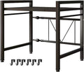 LUCKY KVW Microwave Oven Rack, Adjustable Shelf with 6 Hooks, Extendable Kitchen Microwave Stand with Storage