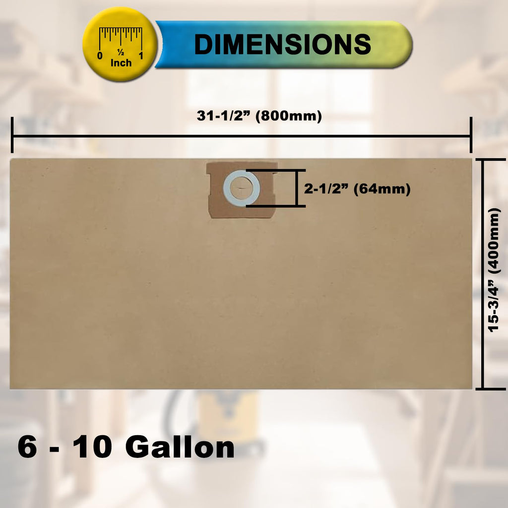 SpaceTent 6 Pack DEWALT DXVA19-4101 High Efficiency Replacement Filter Bags for 6 to 10 Gallon Wet/Dry Vacs - Part # & Vacmaster VHBM