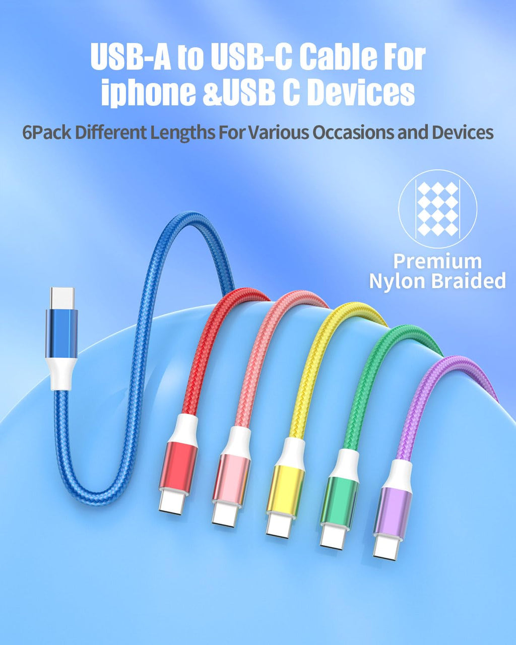 USB C Charger Cable, 6-Pack 3/3/6/6/6/10FT 3.1A Type C Charger Fast Charging Braided USB A to USB C Cable for iPhone 17/16/15 Pro Max, Samsung S23 S22 S21, Pixel 6/7/8, Huawei, PS5, Switch