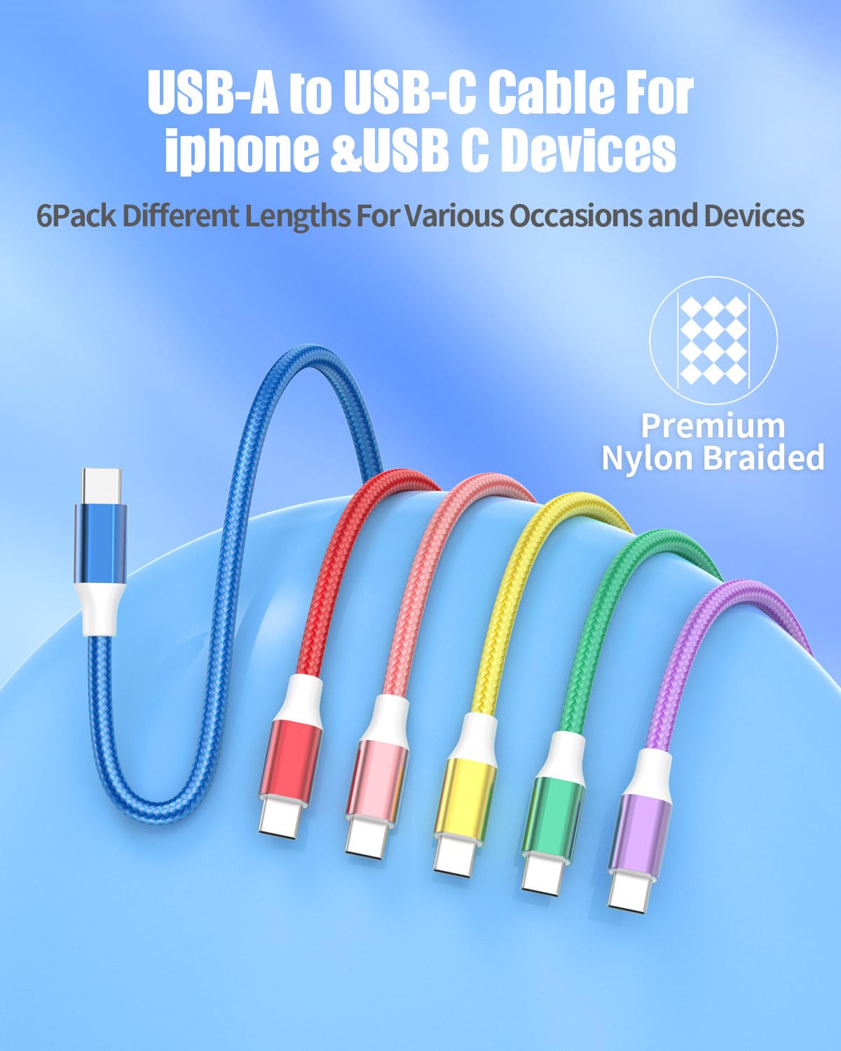 USB C Charger Cable, 6-Pack 3/3/6/6/6/10FT 3.1A Type C Charger Fast Charging Braided USB A to USB C Cable for iPhone 17/16/15 Pro Max, Samsung S23 S22 S21, Pixel 6/7/8, Huawei, PS5, Switch