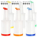 Tebery 6 Pack Plastic Juice Pour Bottles with 12 Stainless Steel Bottle Pourer, 34OZ Plastic Juice Dispensers for Bar Home Kitchen Party Supplies