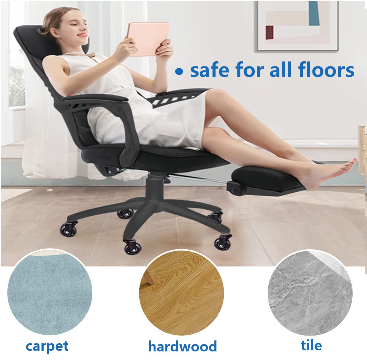 Rollerblade Caster Office Chair Wheels Replacement for Hardwood Floors, Heavy Duty Desk Chair Casters Gaming Chair Wheels,10mm Only for IKEA Chair Rollerblade Casters 2.5 inch Set of 5