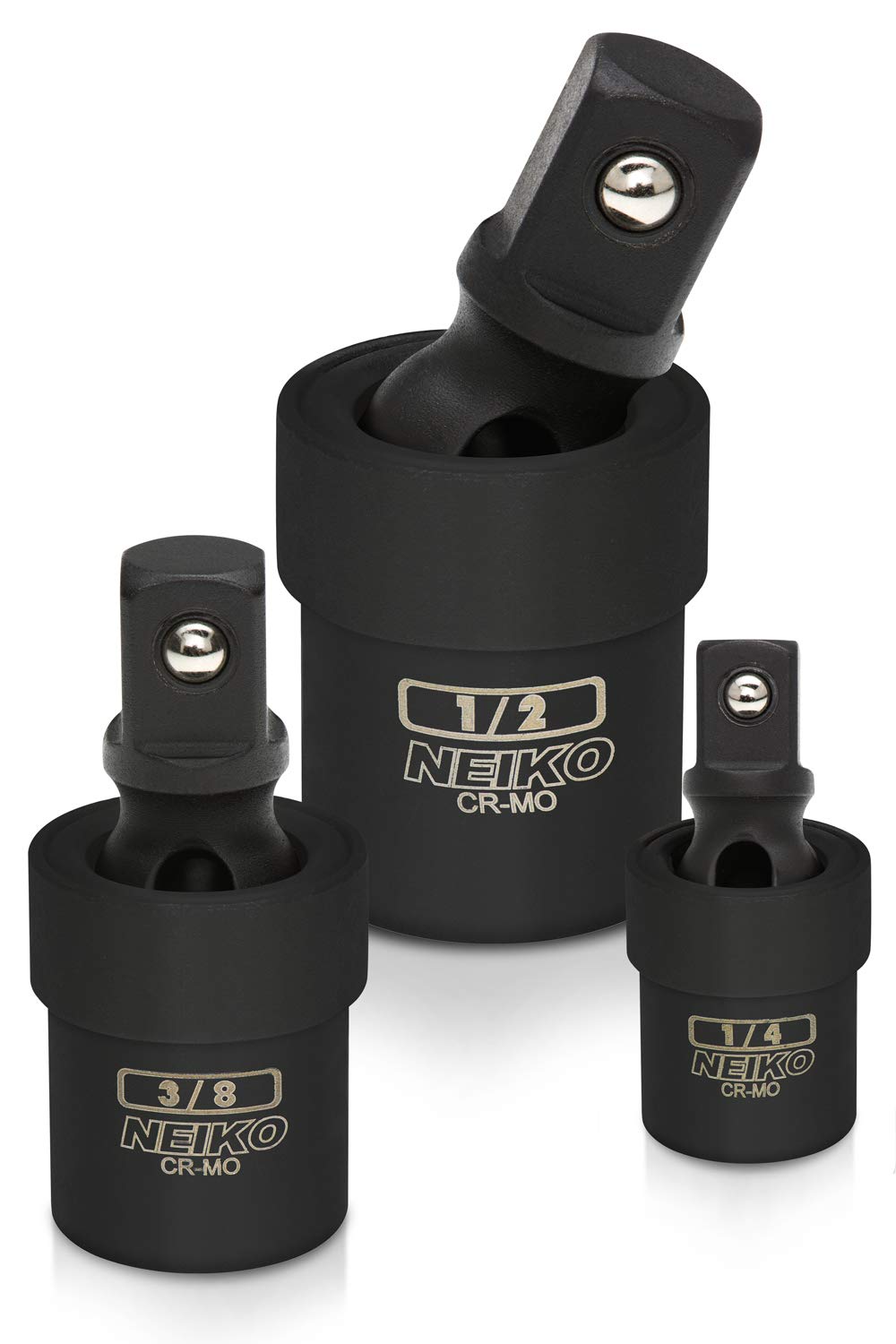 NEIKO 02486A Impact Universal Joint-Socket Swivel Set, Socket Extension Set Made from Cr-Mo with Included 1/4-, 3/8-, and 1/2-Inch Sockets, Set of 3