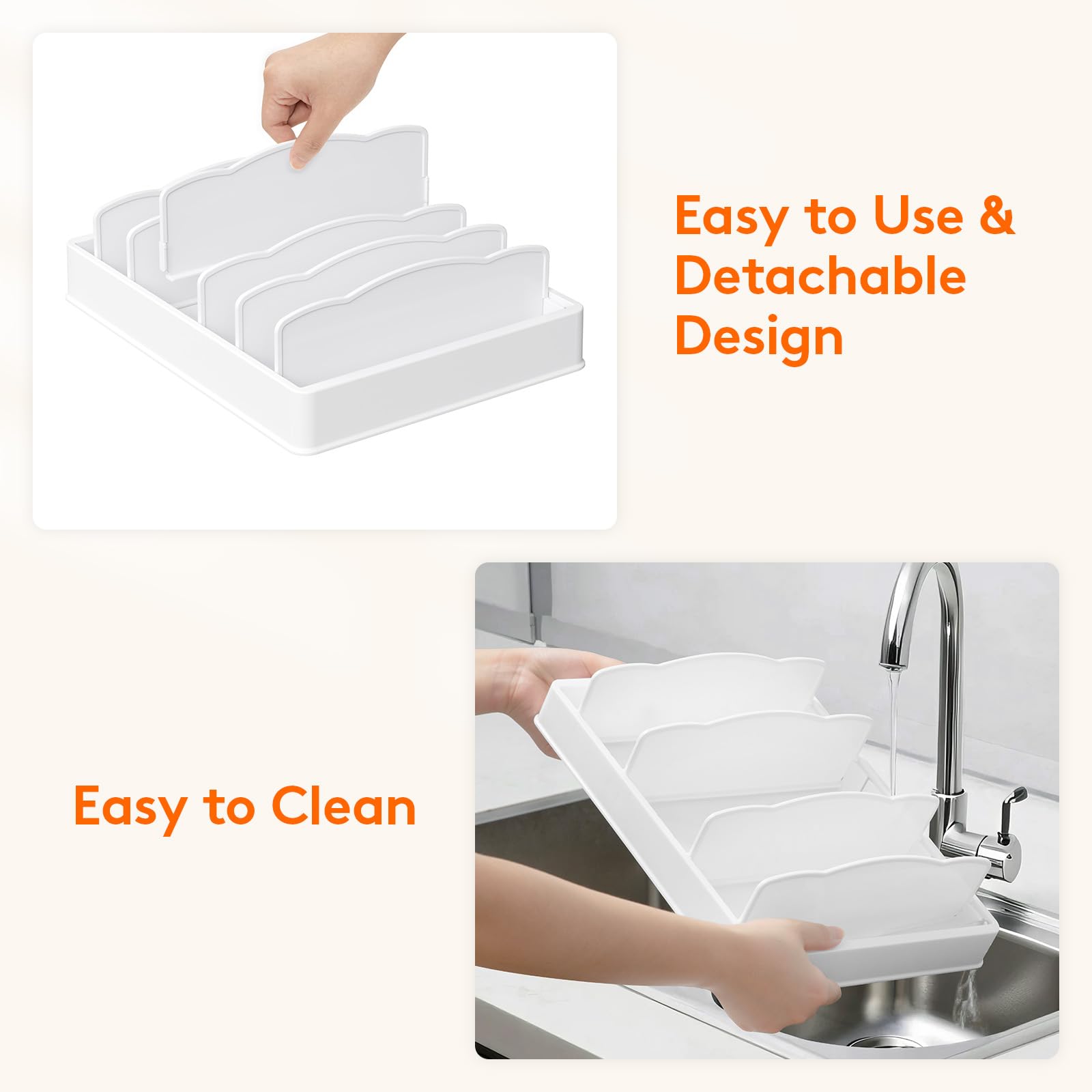 Lifewit Plastic Lid Organizers for Inside Cabinet, Food Storage Container Lids Holder with 5 Inserts & 6 Adjustable Sections, Plates, Bowls Storage for Deep Drawer in Kitchen, 13" x 10"