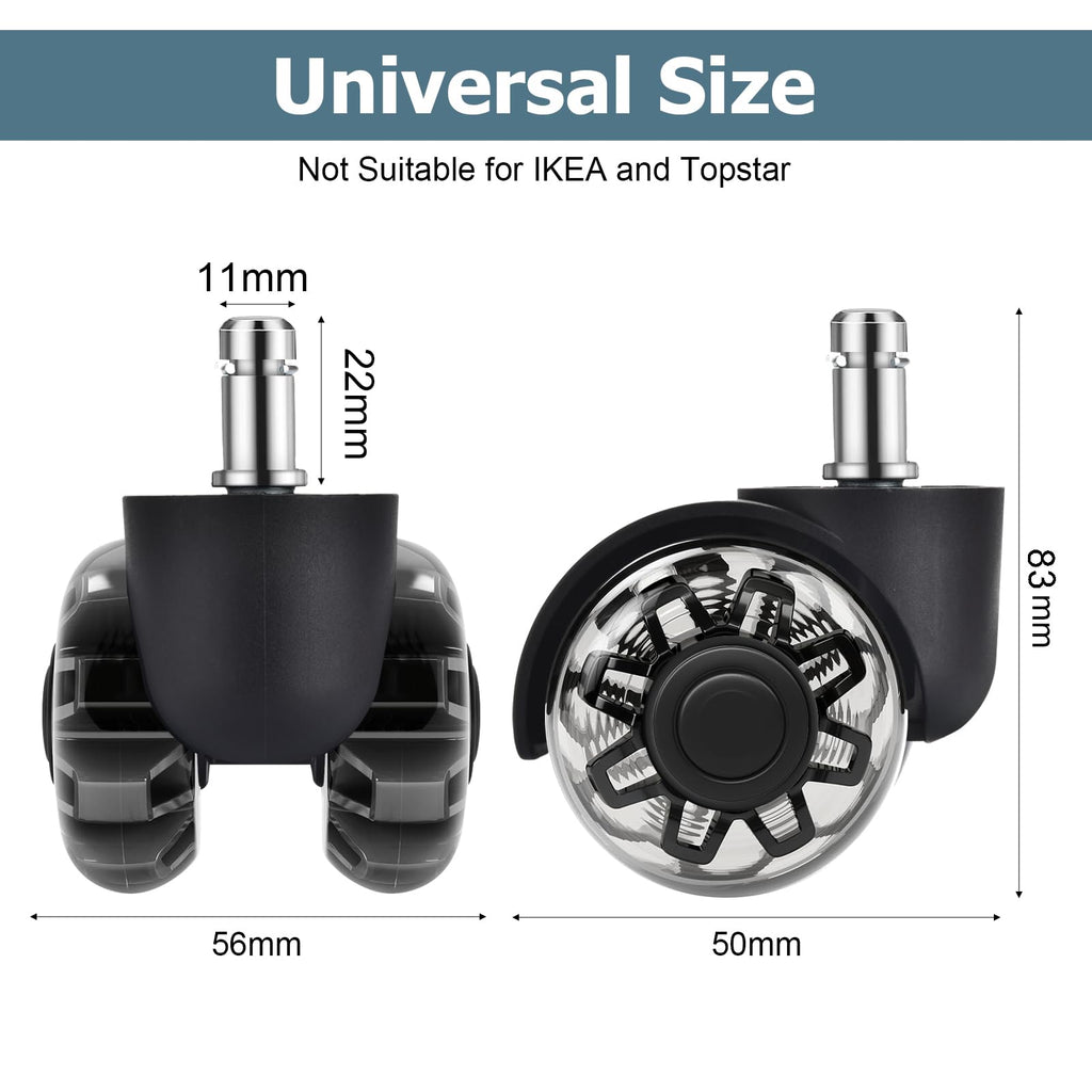 Office Chair Wheels (Set of 5) Replacement for All Hardwood and Carpet Floors,Replace Rolling Office Chair Mat Computer Desk Gaming Home Chair Casters Wheels,Universal Caster Wheels Size 11x22 MM