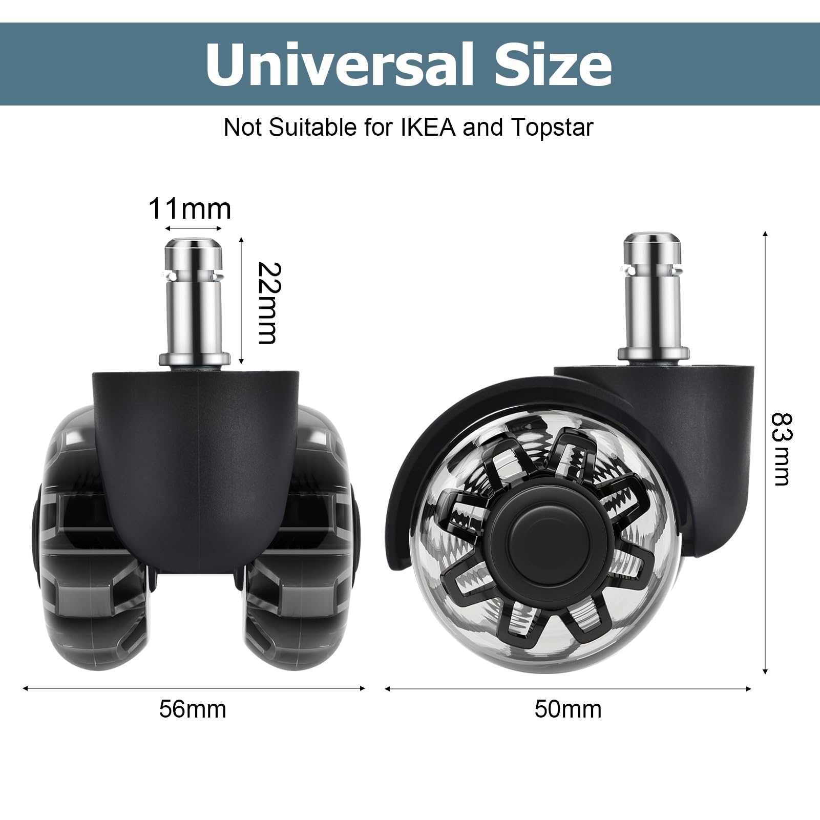 Office Chair Wheels (Set of 5) Replacement for All Hardwood and Carpet Floors,Replace Rolling Office Chair Mat Computer Desk Gaming Home Chair Casters Wheels,Universal Caster Wheels Size 11x22 MM