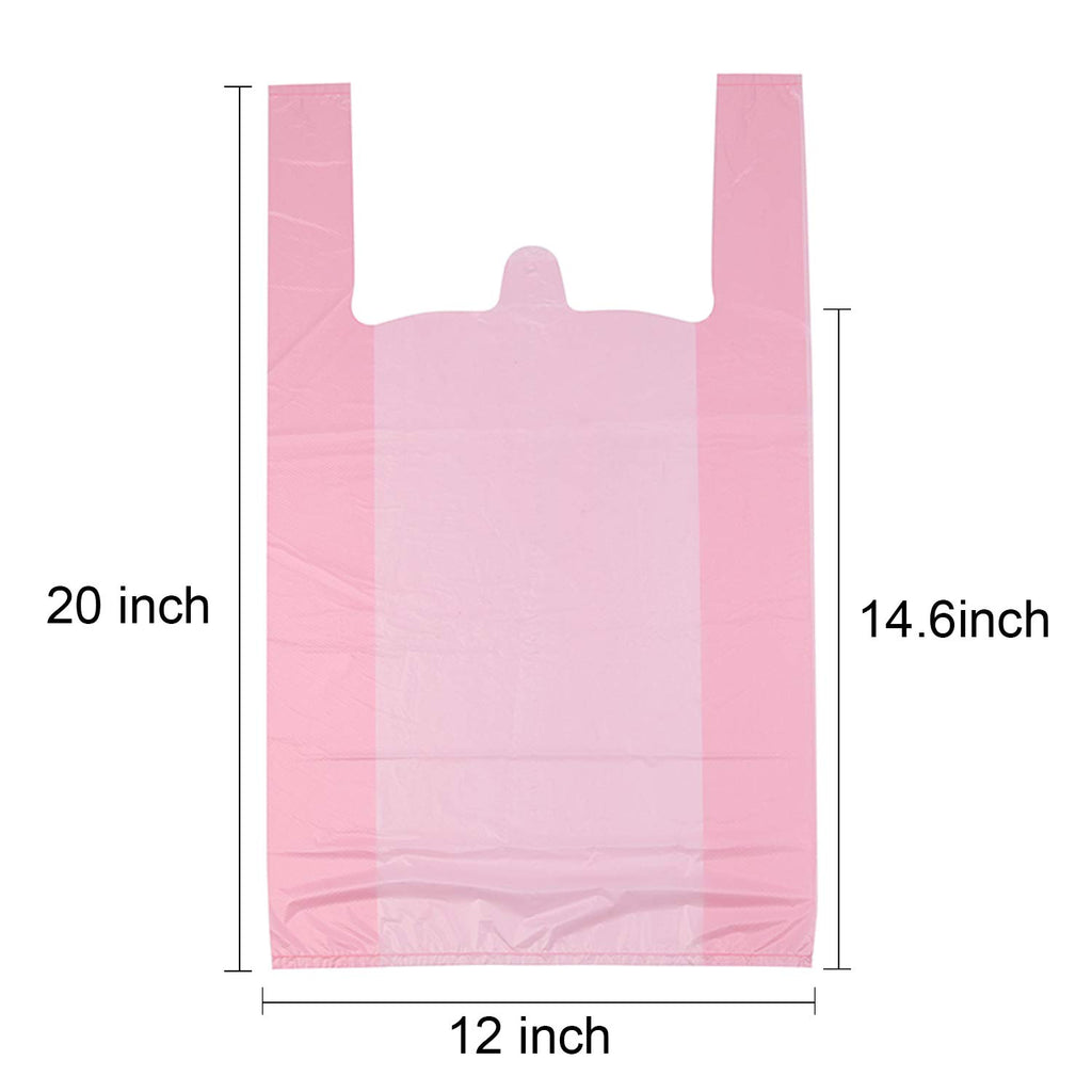 T Shirt Bags, Pink Plastic Bags with Handles for Grocery and Retail, Bolsas De Plastico Para Negocio, 12x20 Inches (200 pcs)