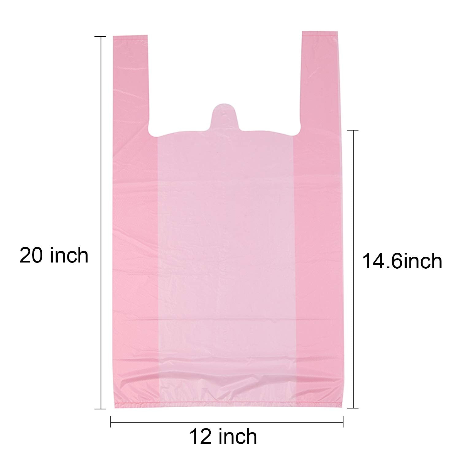 T Shirt Bags, Pink Plastic Bags with Handles for Grocery and Retail, Bolsas De Plastico Para Negocio, 12x20 Inches (200 pcs)