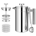 Velaze French Press Coffee Maker, Stainless Steel Double Wall Insulated French Press Coffee Press, Small Coffee Maker Included 4 Extra Fliters and 1 Coffee Spoon, 350ML, 12 oz