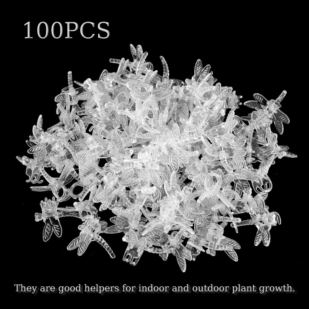 Watris Veiyi 100Pcs Plant Orchid Clips - Garden Plant Support, Dragonfly and Portable Cute Flower Vine Clips (Transparent)