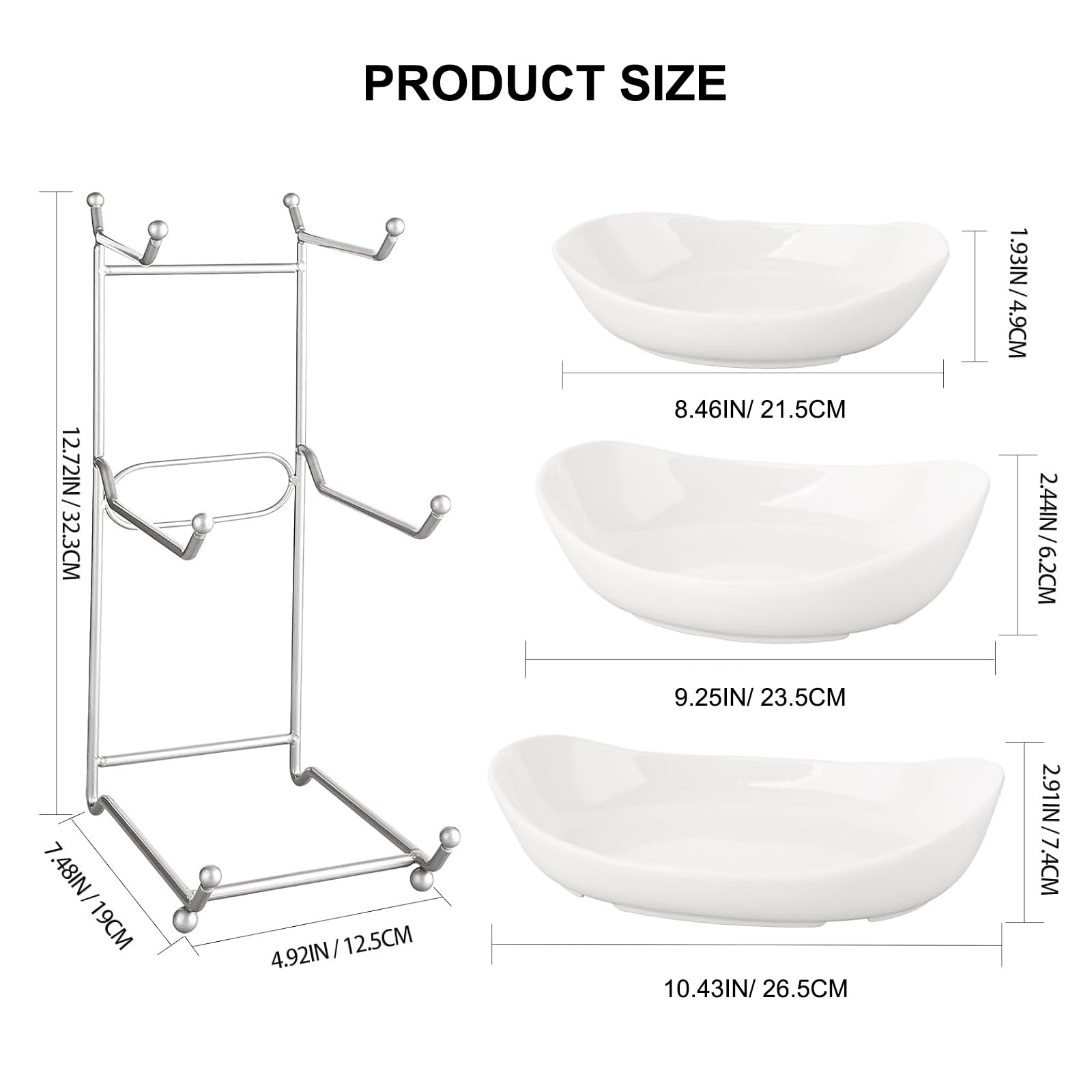 MEIGLQEA 3 Tier Fruit Basket for Kitchen Counter, Silver/White Ceramic Fruit Bowl for Countertop, Home Fruit Rack with Holder, Vegetable Bowl Snacks Nuts Bread Candy Storage (White)