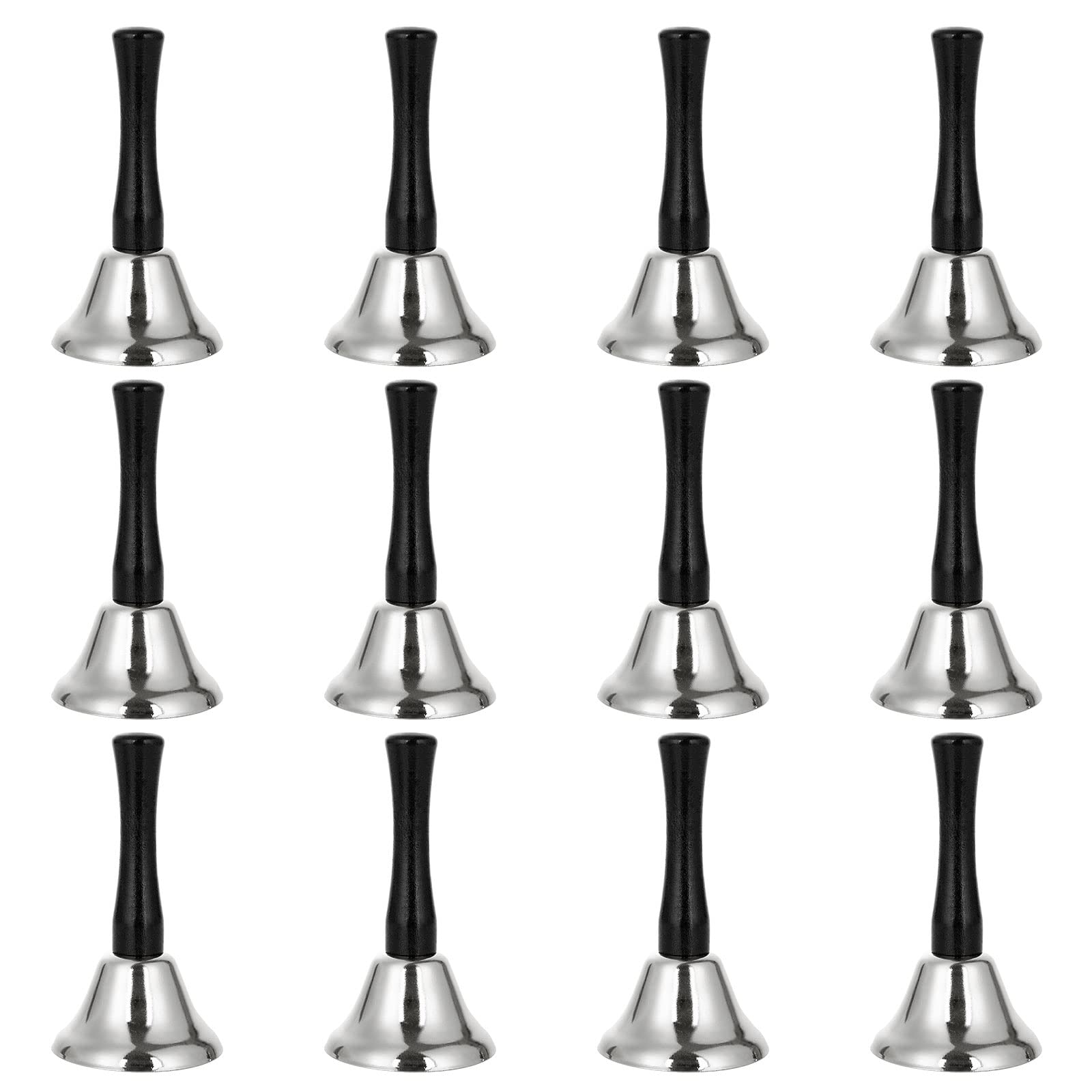 CYEAH Hand Bell, 12PCS Silver Steel Service Bell Call Bell Dinner Bell for Wedding, Service, Game, Alarm, Jingles (Silver)